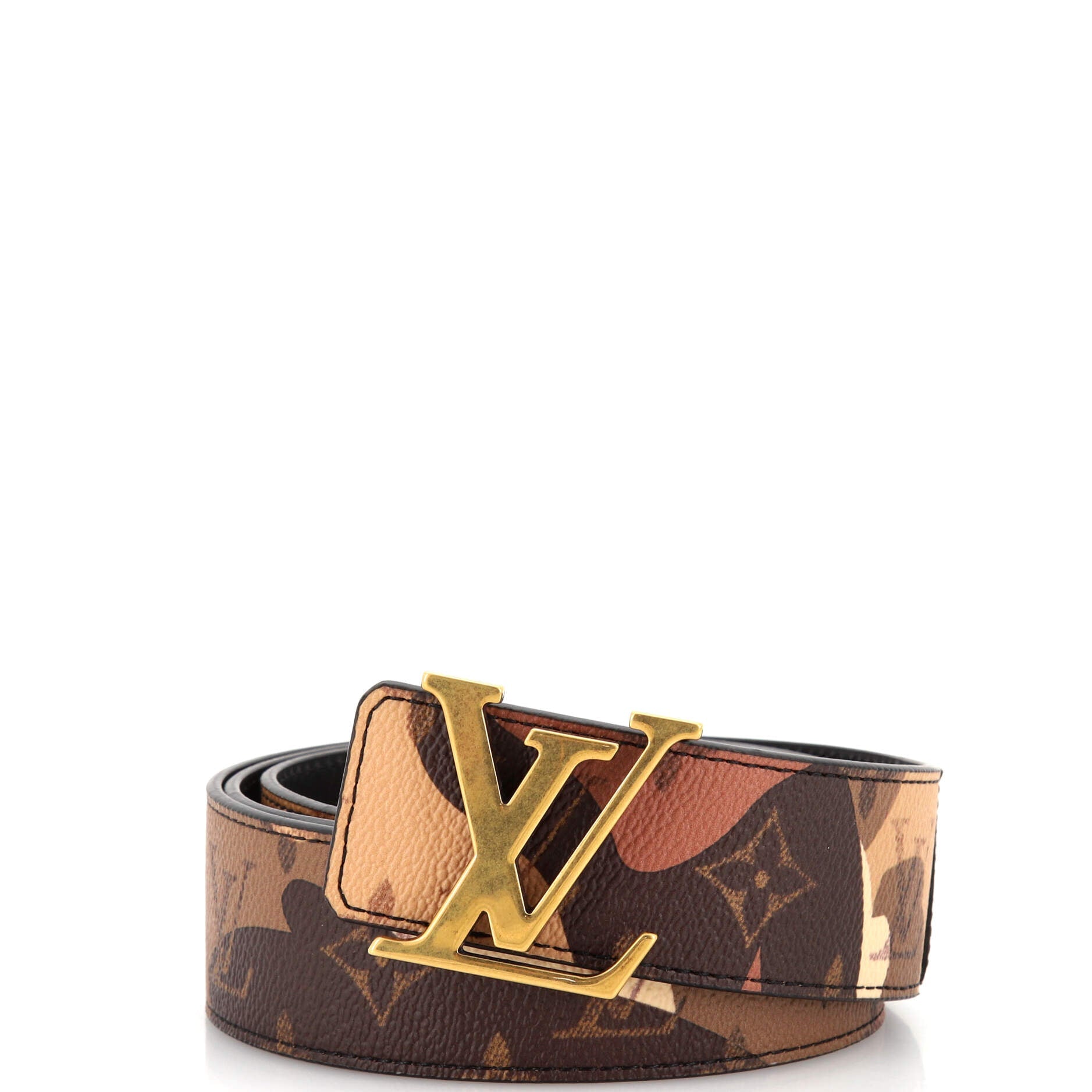 x Kid Super LV Initiales Reversible Belt Limited Edition Patchwork Printed Camouflage Monogram Canvas Wide 90