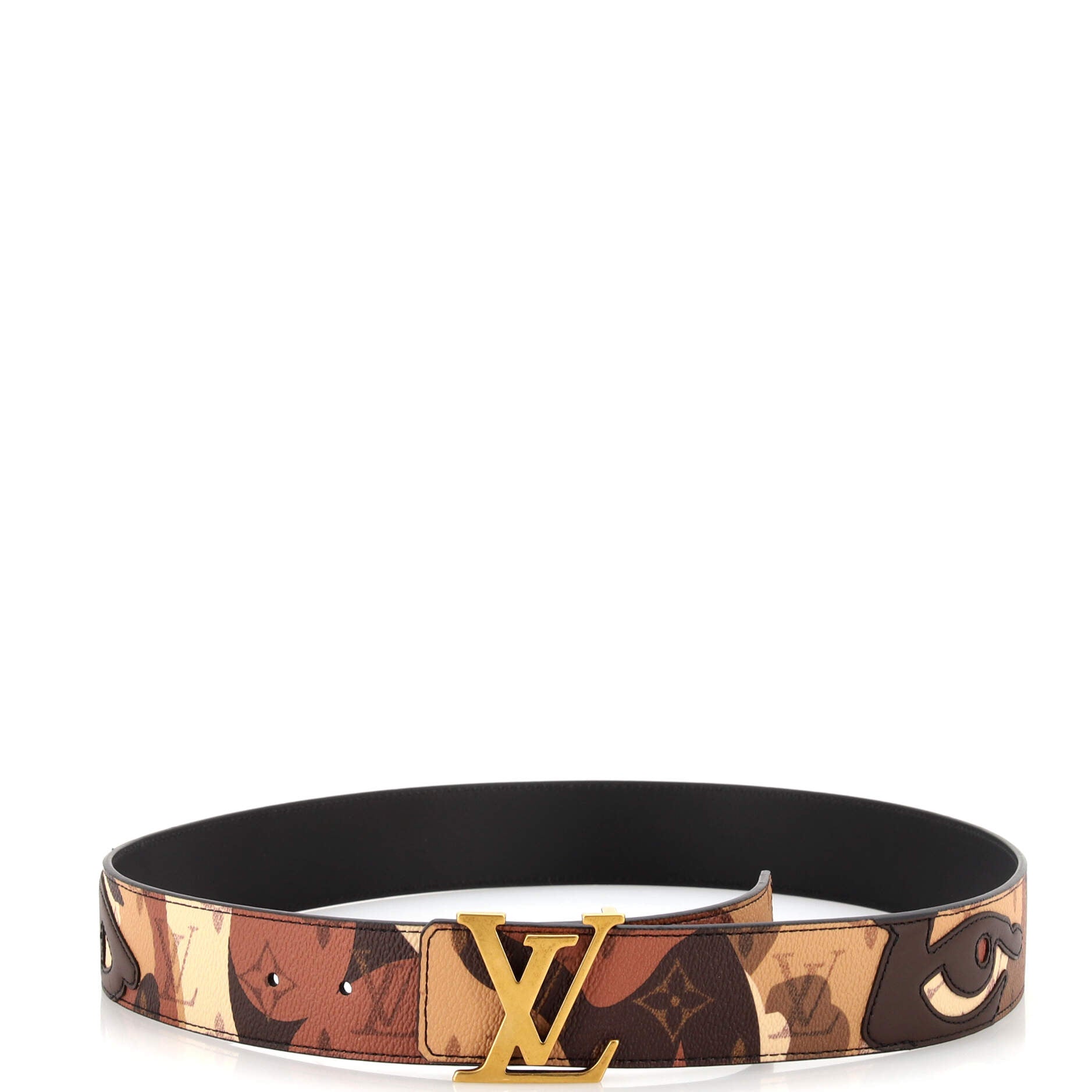 x Kid Super LV Initiales Reversible Belt Limited Edition Patchwork Printed Camouflage Monogram Canvas Wide 90