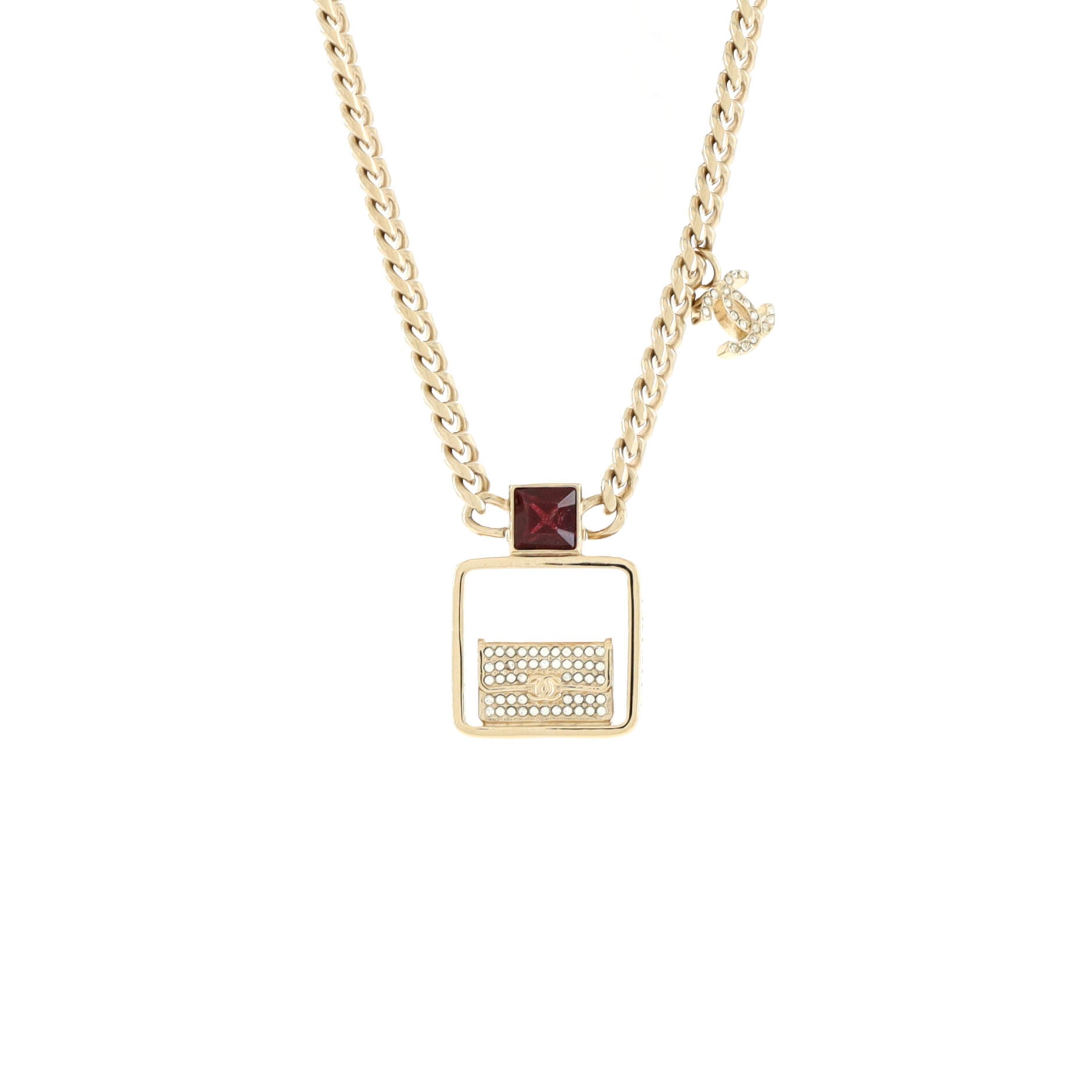 CC Flap Bag Pendant Chain Necklace Metal with Crystals