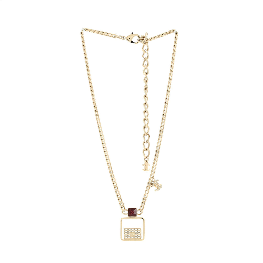 CC Flap Bag Pendant Chain Necklace Metal with Crystals
