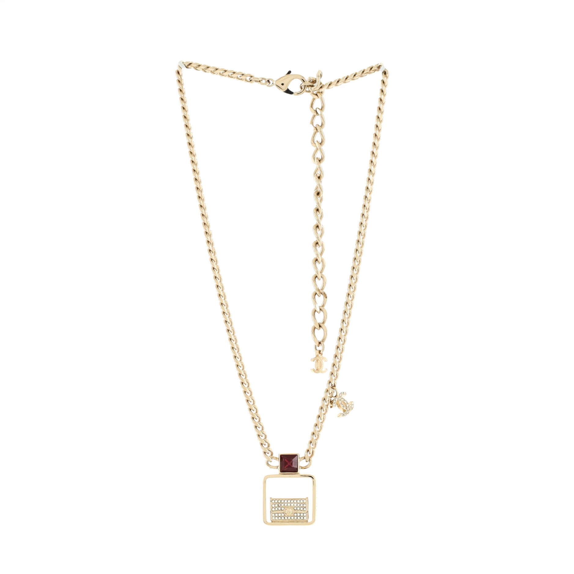 CC Flap Bag Pendant Chain Necklace Metal with Crystals
