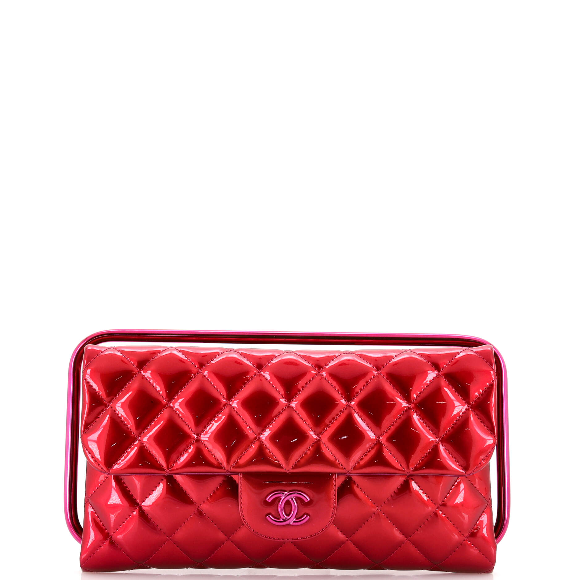 Metal Handle Clutch Quilted Metallic Patent Medium
