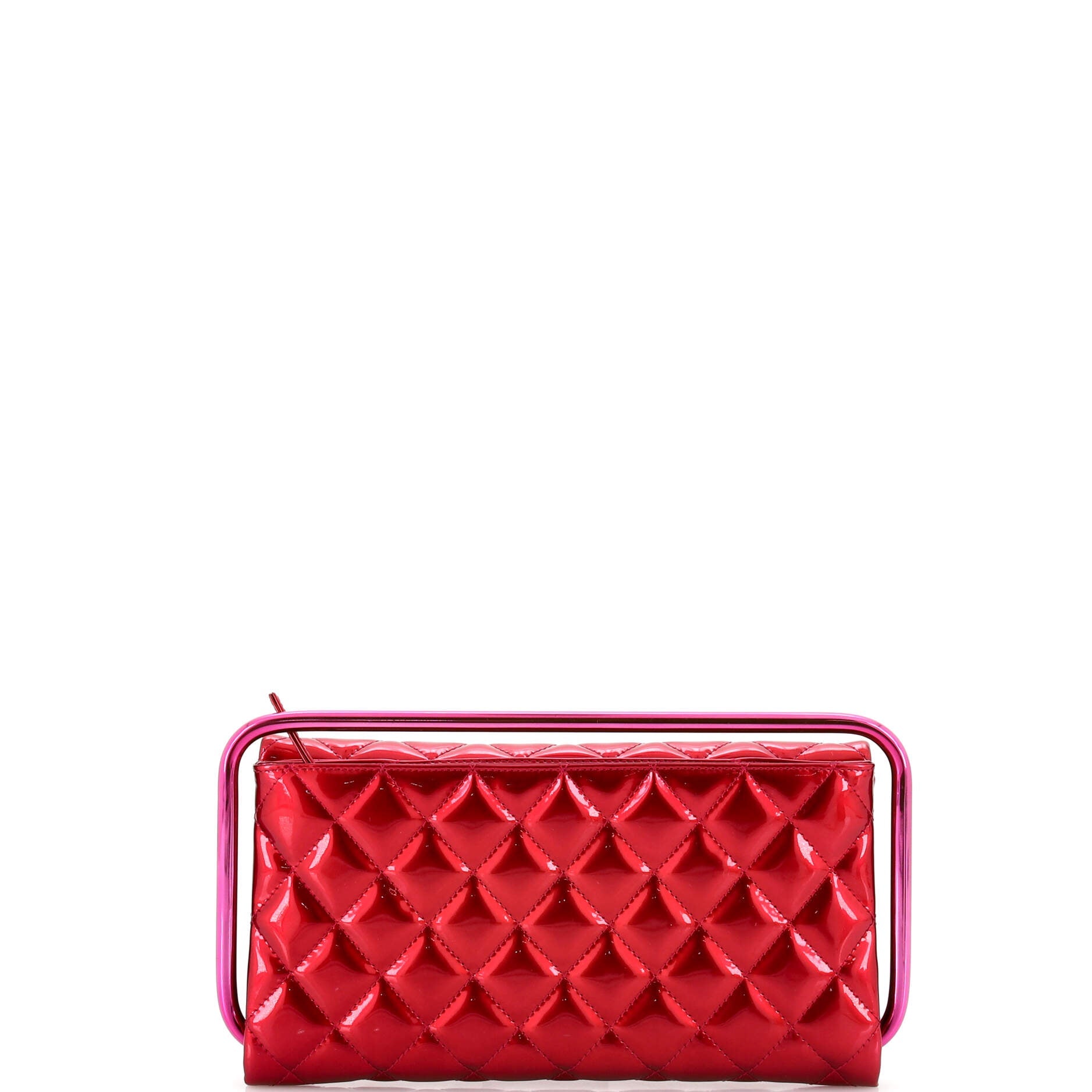 Metal Handle Clutch Quilted Metallic Patent Medium