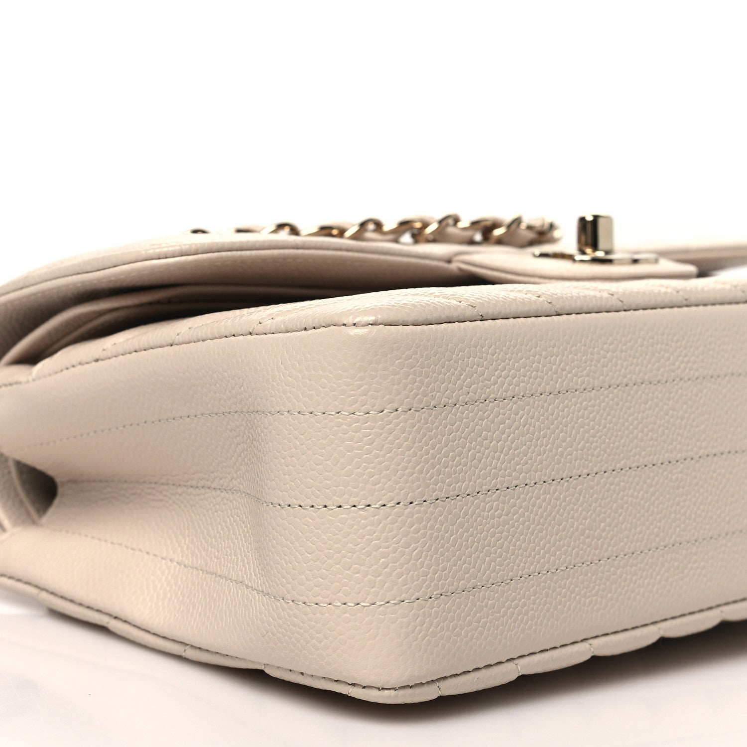 Caviar Chevron Quilted Small Double Flap Beige