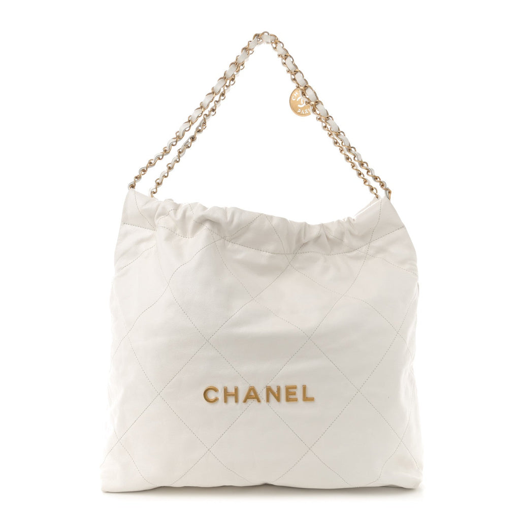 Shiny Calfskin Quilted Small Chanel 22  White