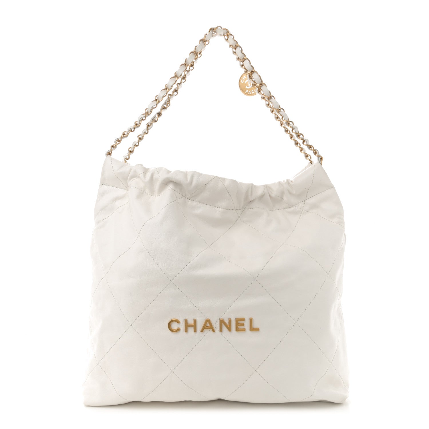 Shiny Calfskin Quilted Small Chanel 22  White