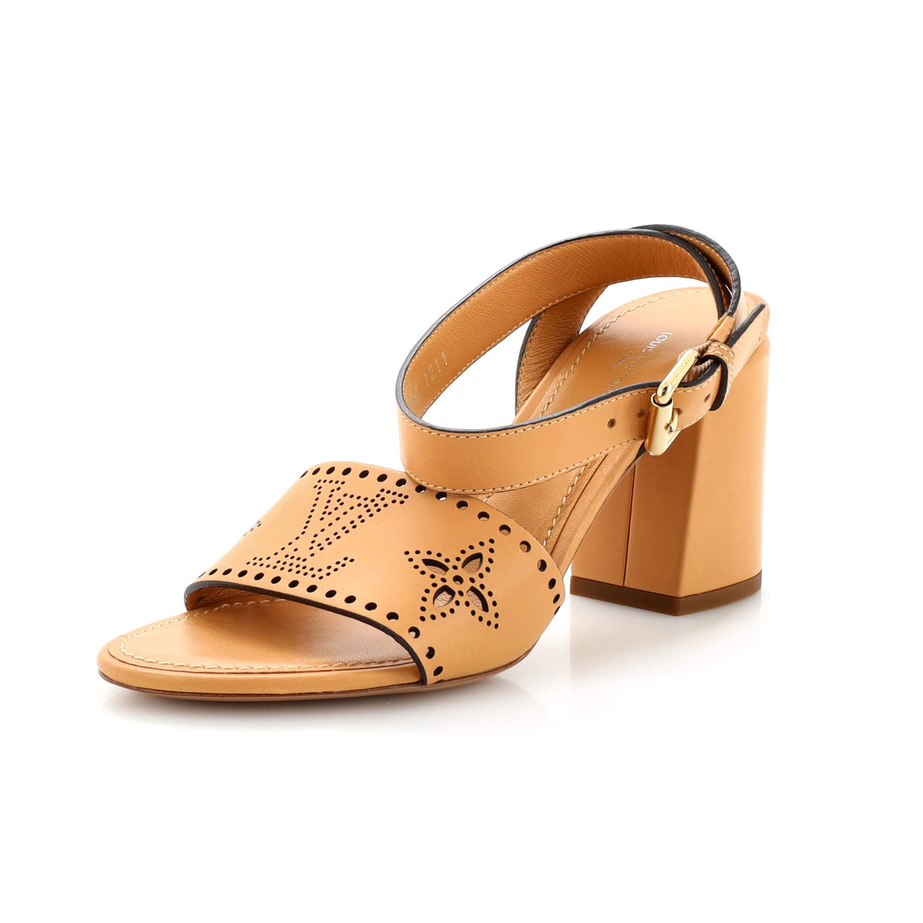 Women's Horizon Block Heeled Sandals LV Initials and Monogram Flowers Perforated Leather