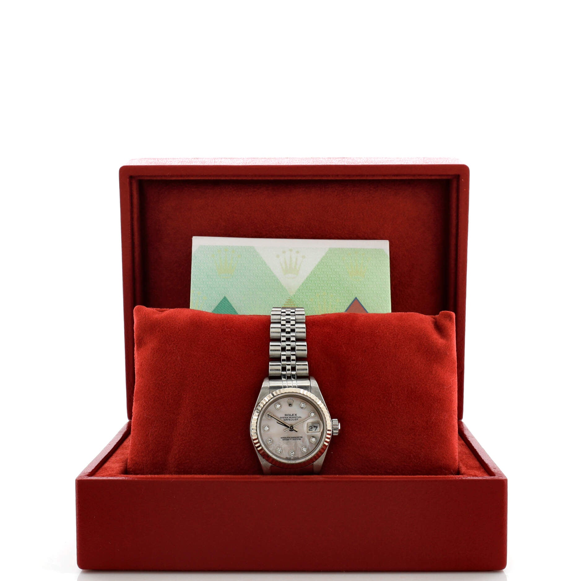Oyster Perpetual Datejust Automatic Watch Stainless Steel and White Gold with Diamond Markers and Mother of Pearl 26