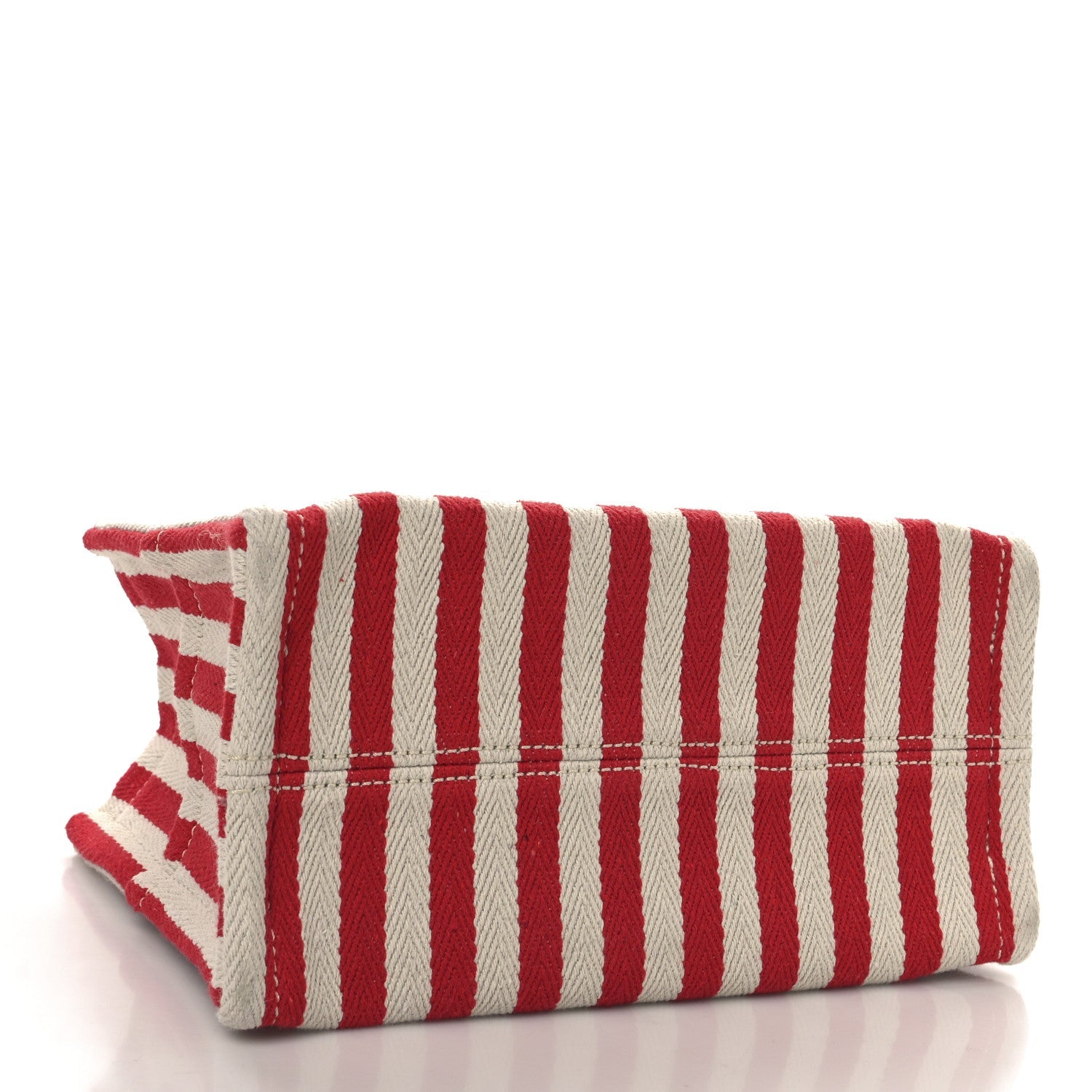 Canvas Calfskin Striped Triomphe Small Cabas Thais Natural Red