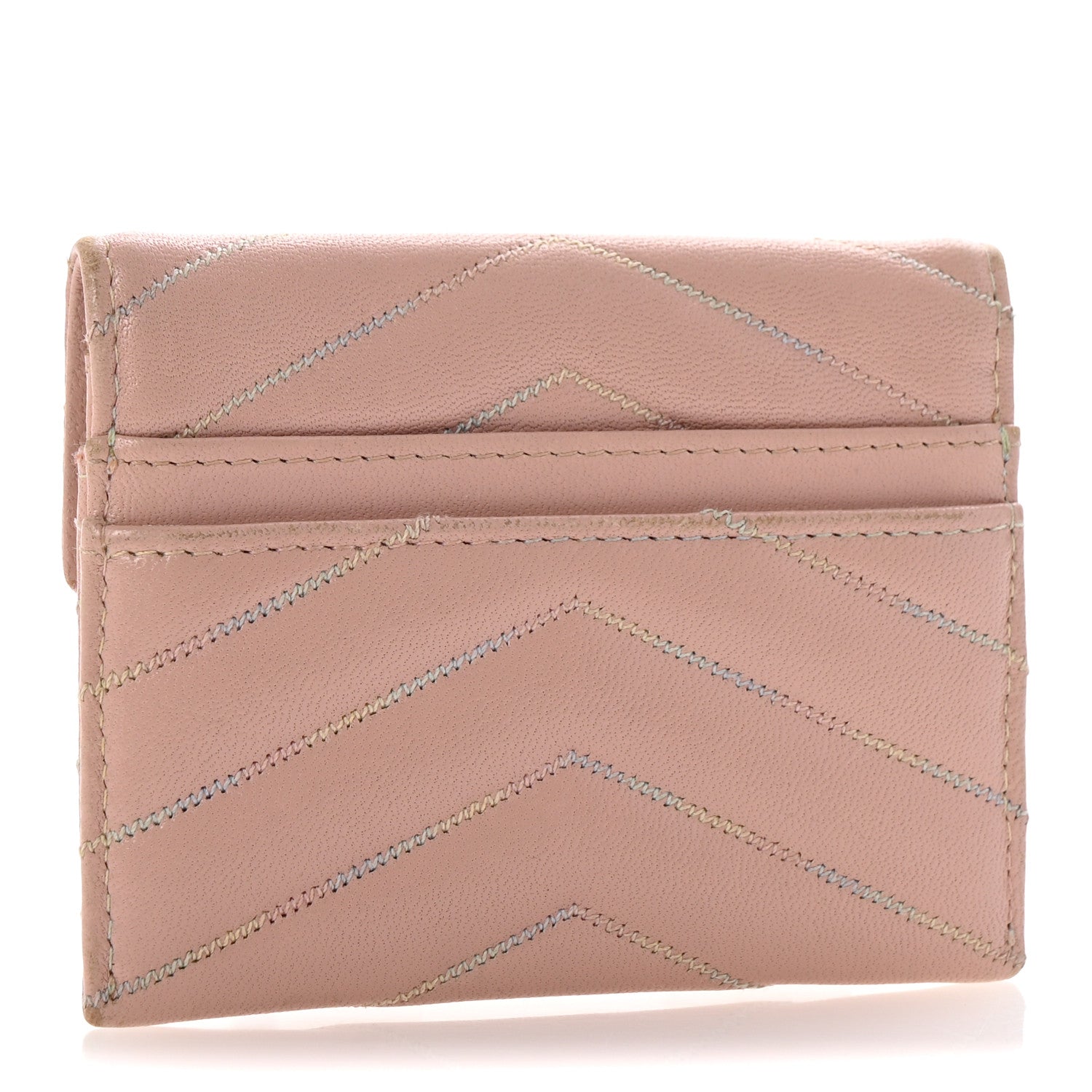 Lambskin Chevron Quilted  Holder Light Pink