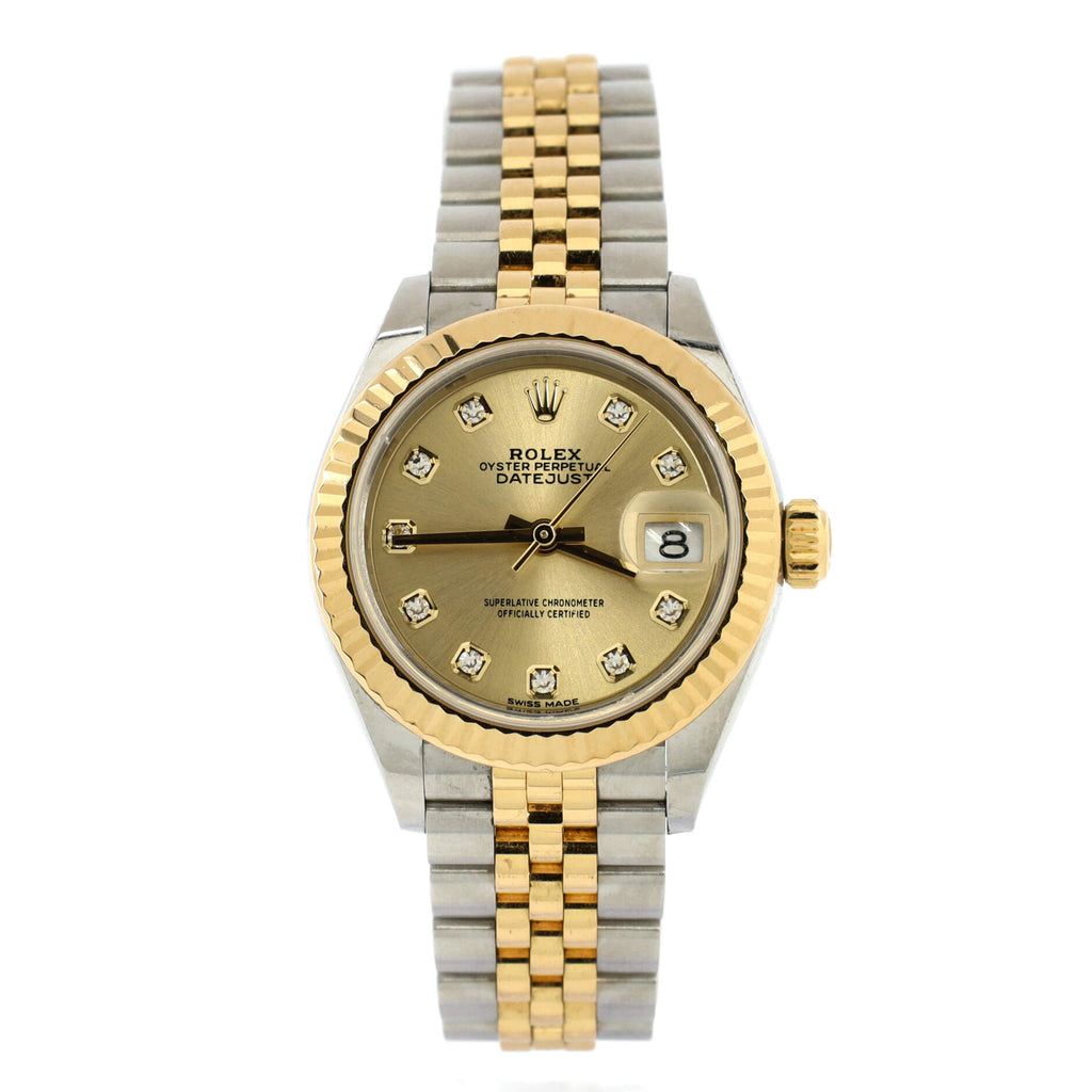 Oyster Perpetual Datejust Automatic Watch Stainless Steel and Yellow Gold with Diamond Markers 28