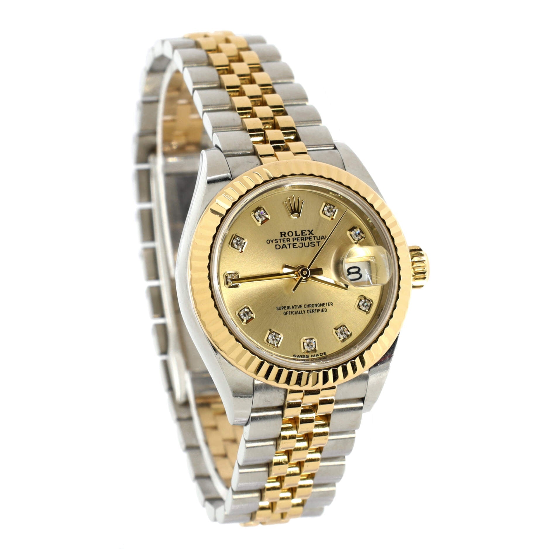 Oyster Perpetual Datejust Automatic Watch Stainless Steel and Yellow Gold with Diamond Markers 28