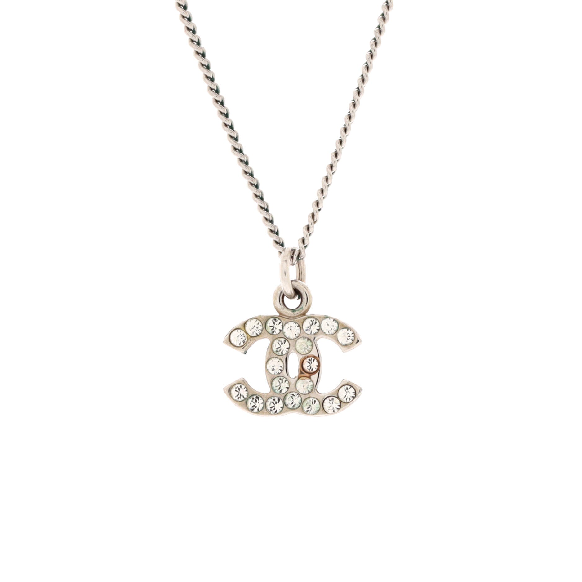 CC Crystal Logo Necklace Metal