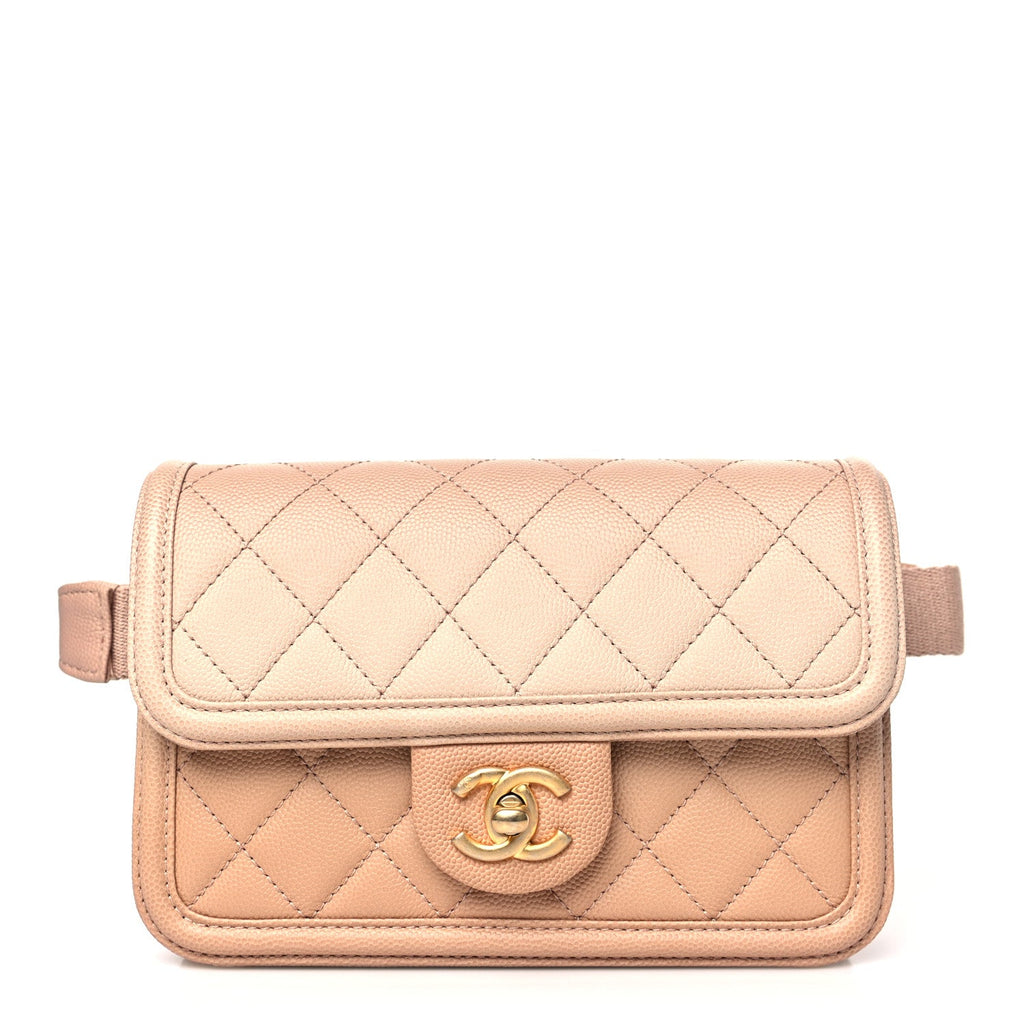 Caviar Quilted Sunset On The Sea Waist Bag Beige