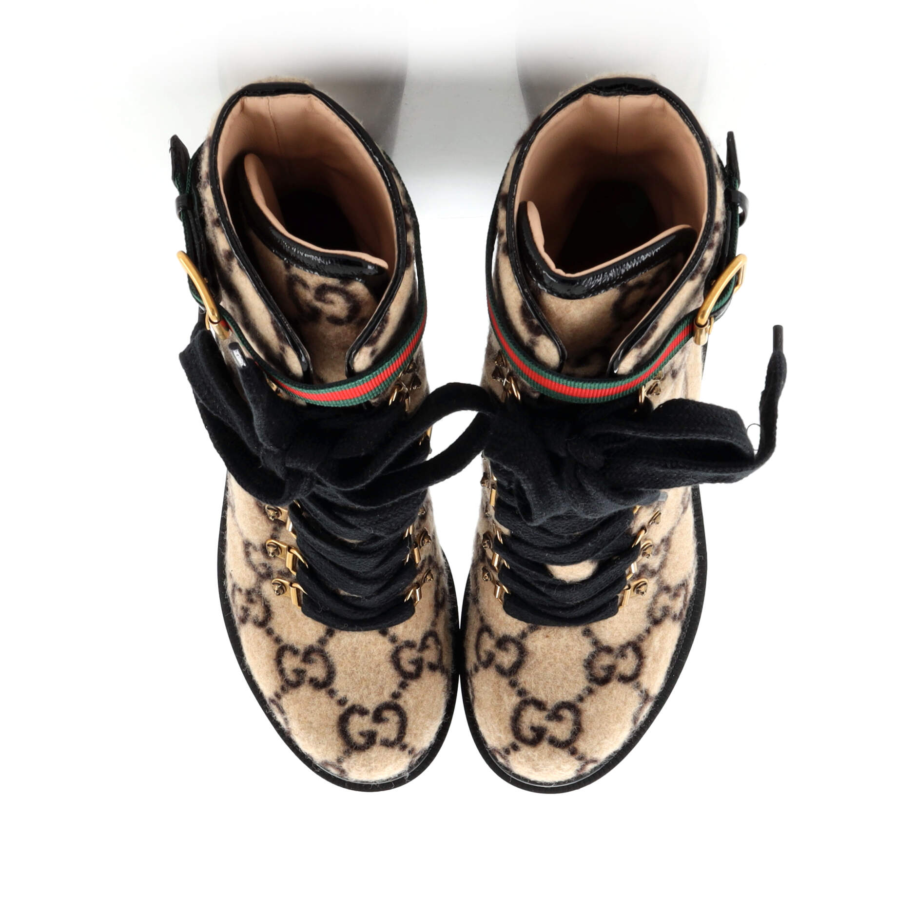 Women's Heeled Lace Up Combat Ankle Boots GG Wool