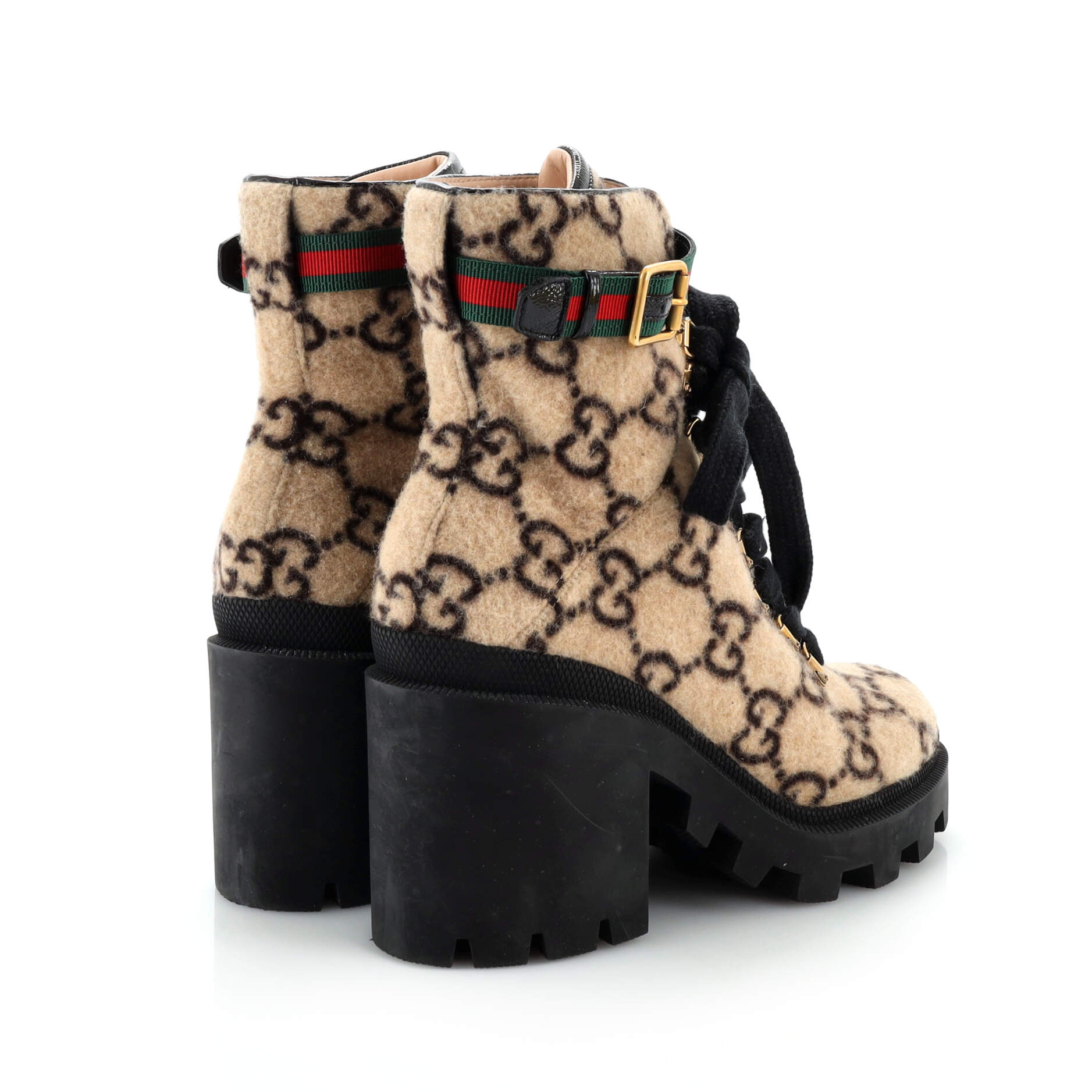 Women's Heeled Lace Up Combat Ankle Boots GG Wool