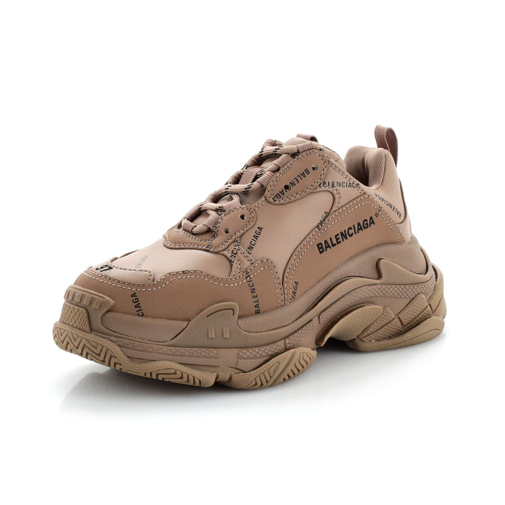 Women's Allover Logo Triple S Sneakers Printed Technical Fabric and Faux Leather