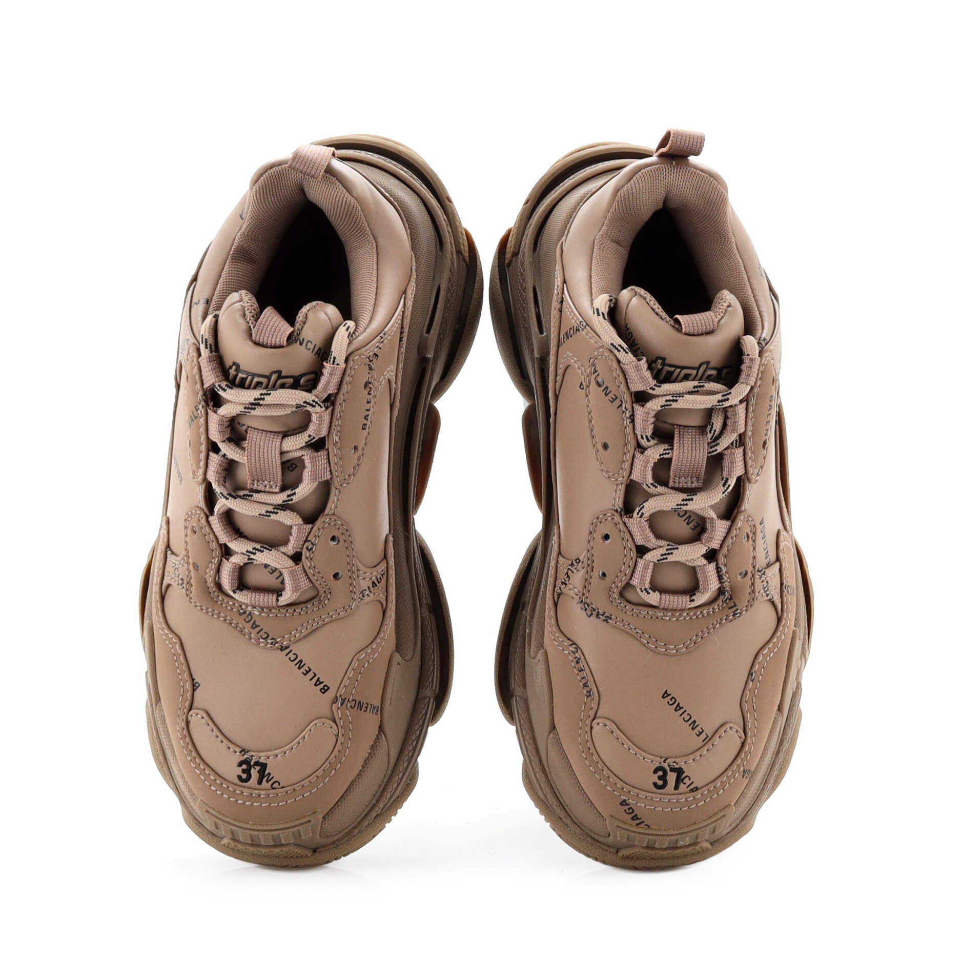 Women's Allover Logo Triple S Sneakers Printed Technical Fabric and Faux Leather