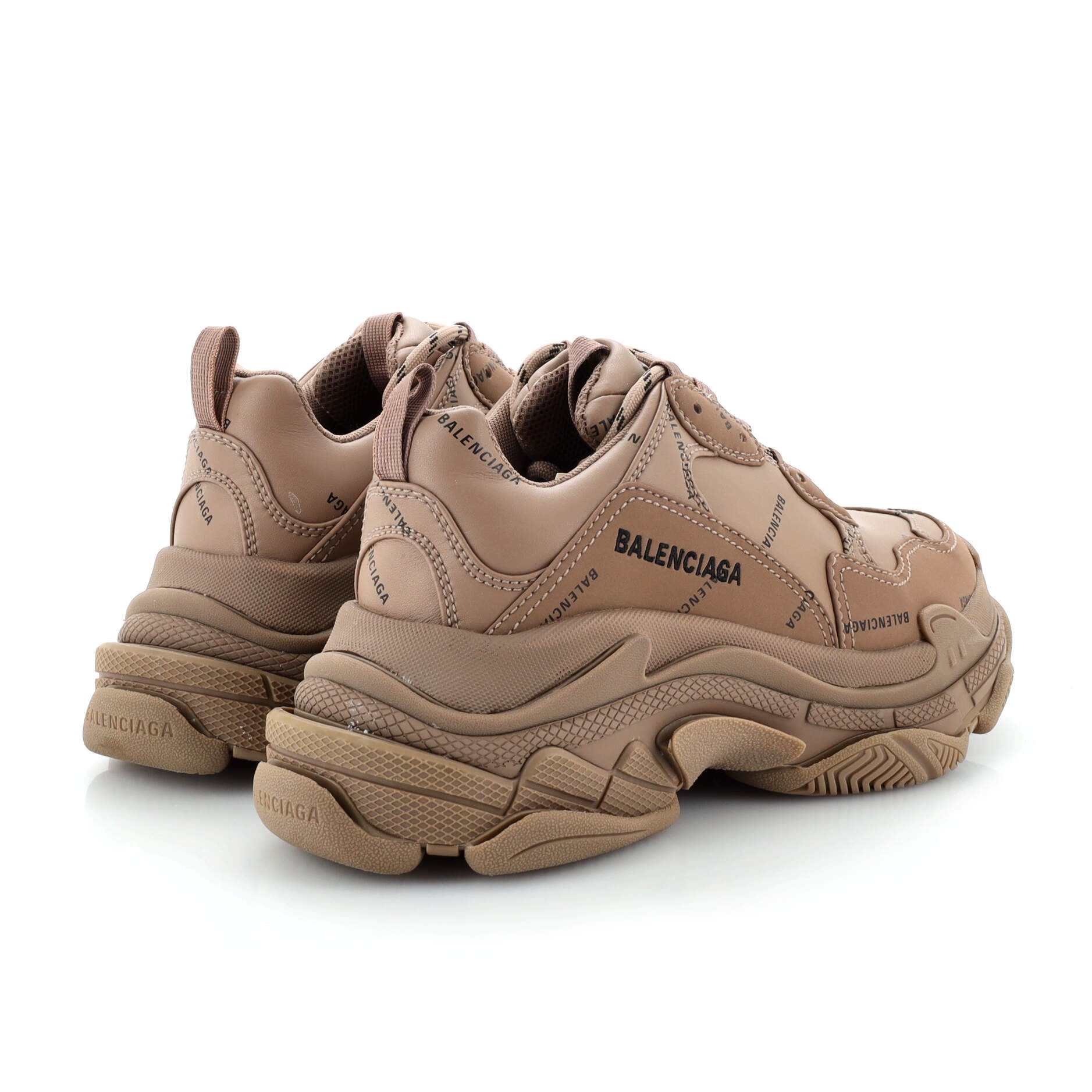 Women's Allover Logo Triple S Sneakers Printed Technical Fabric and Faux Leather