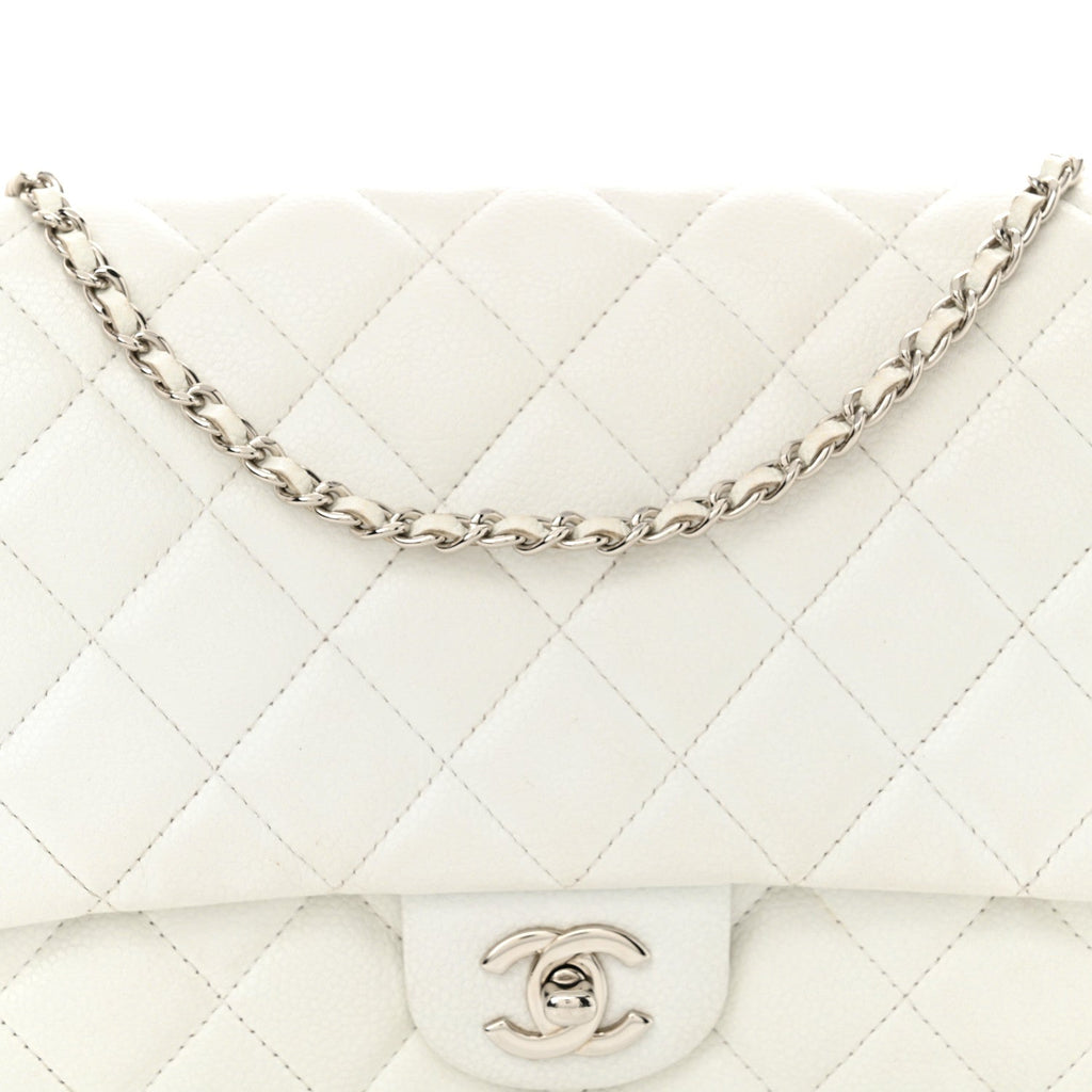 Pearly Caviar Quilted Clutch With Chain Flap Dark White