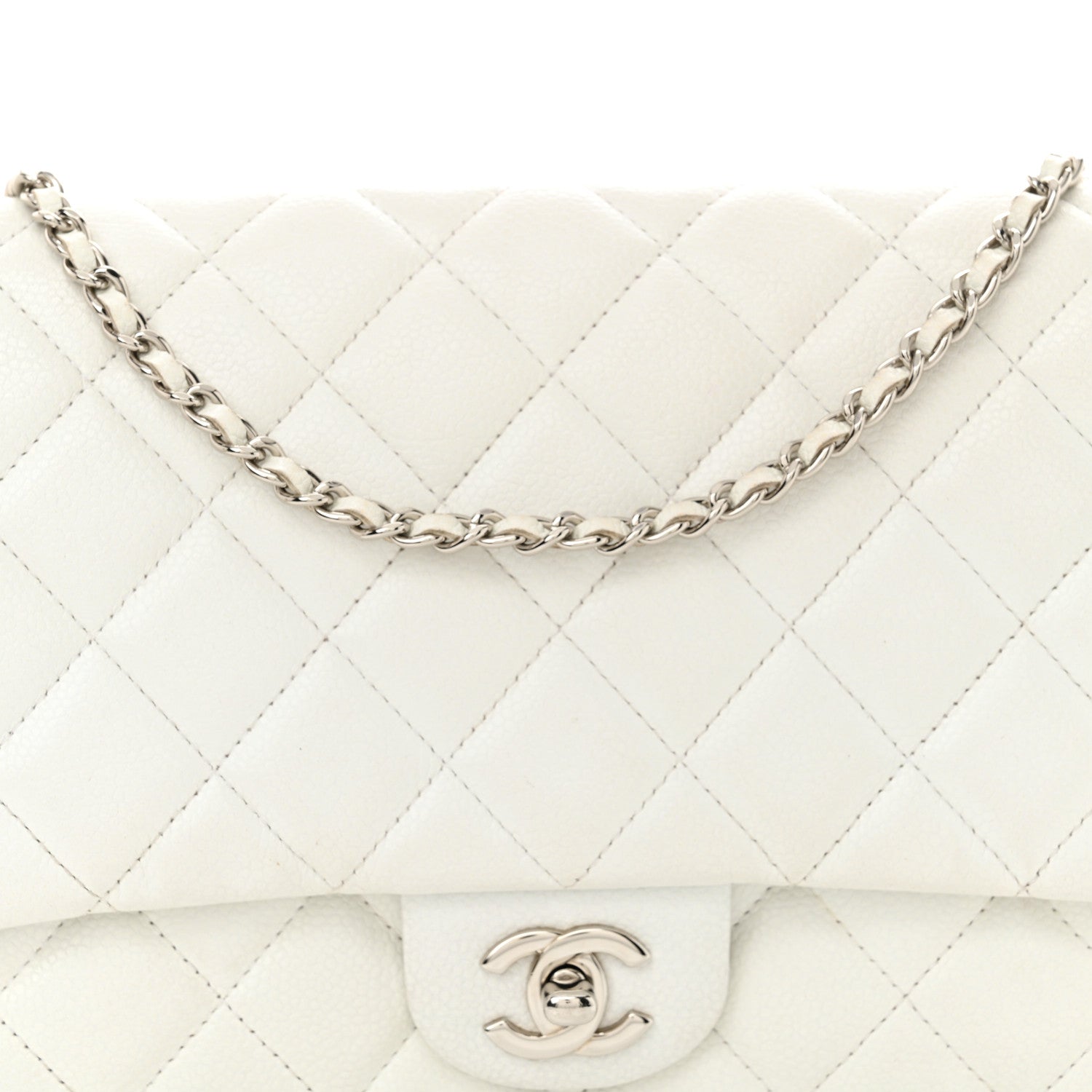 Pearly Caviar Quilted Clutch With Chain Flap Dark White