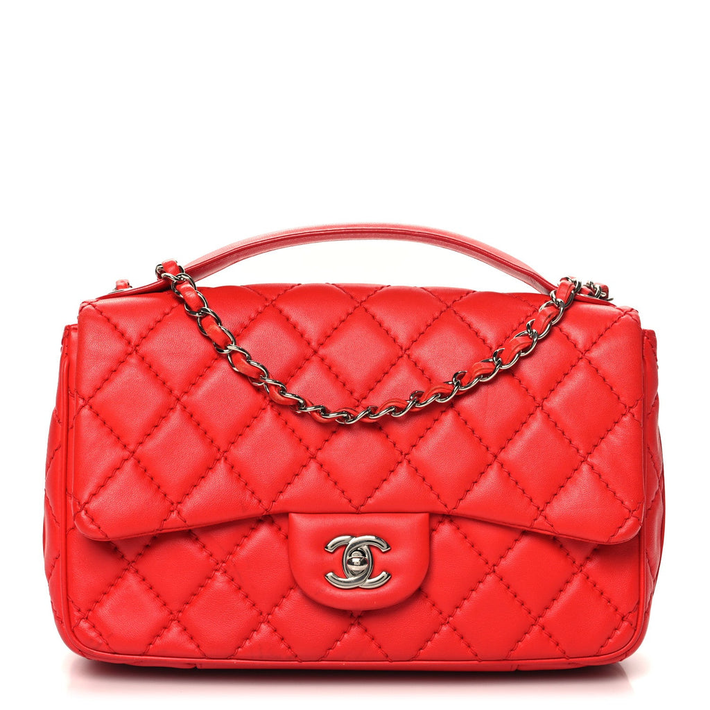 Lambskin Quilted Medium Easy Carry Flap Red