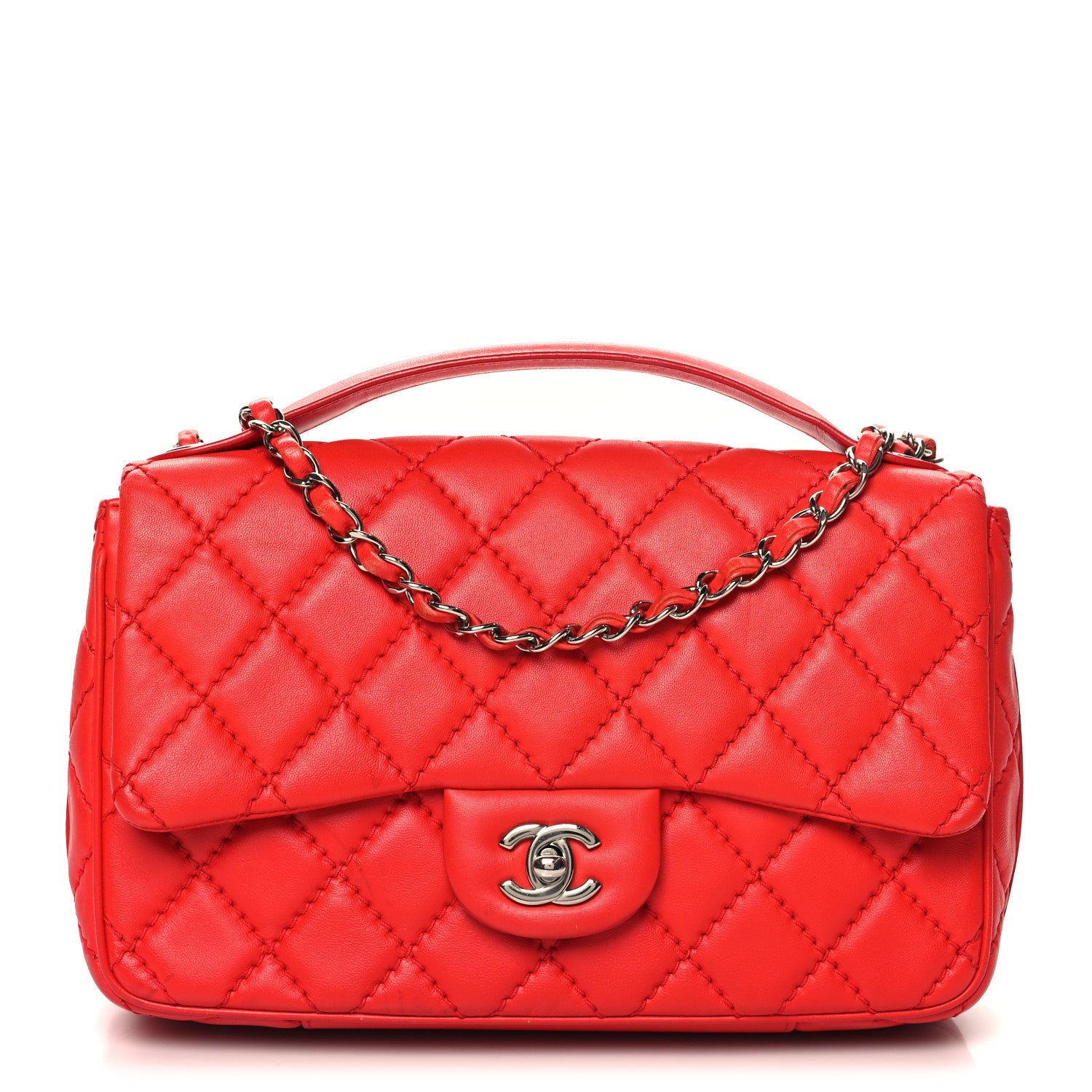 Lambskin Quilted Medium Easy Carry Flap Red
