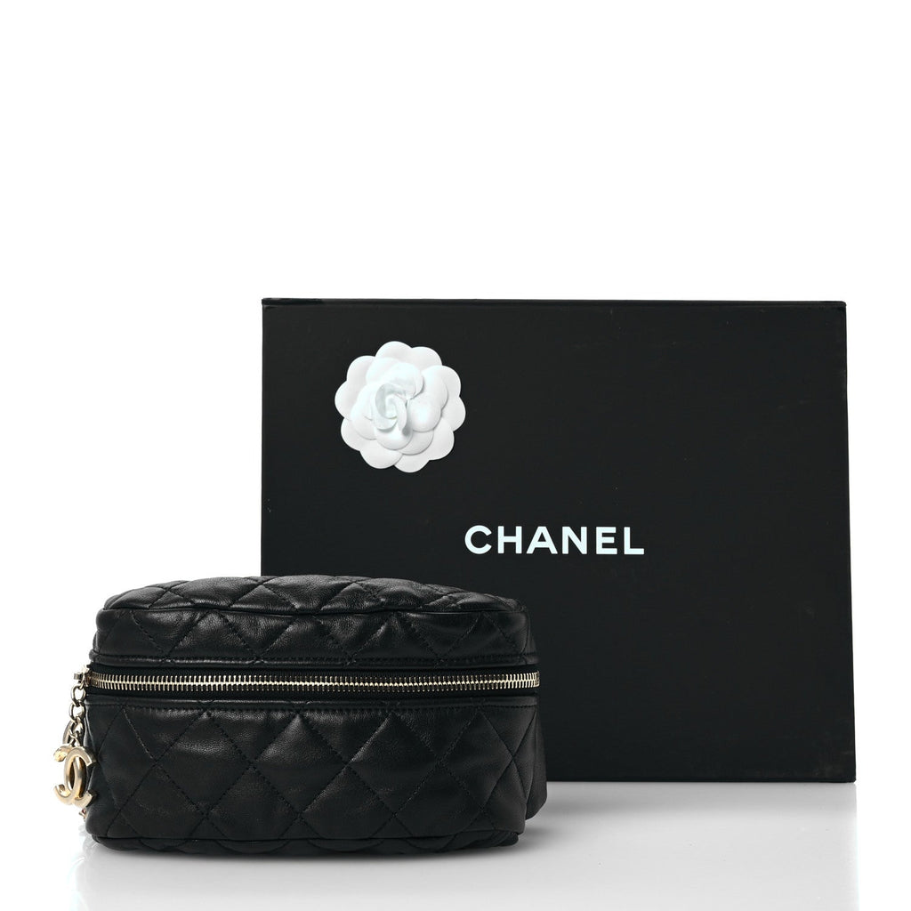 Lambskin Quilted Linked In Waist Bag Black