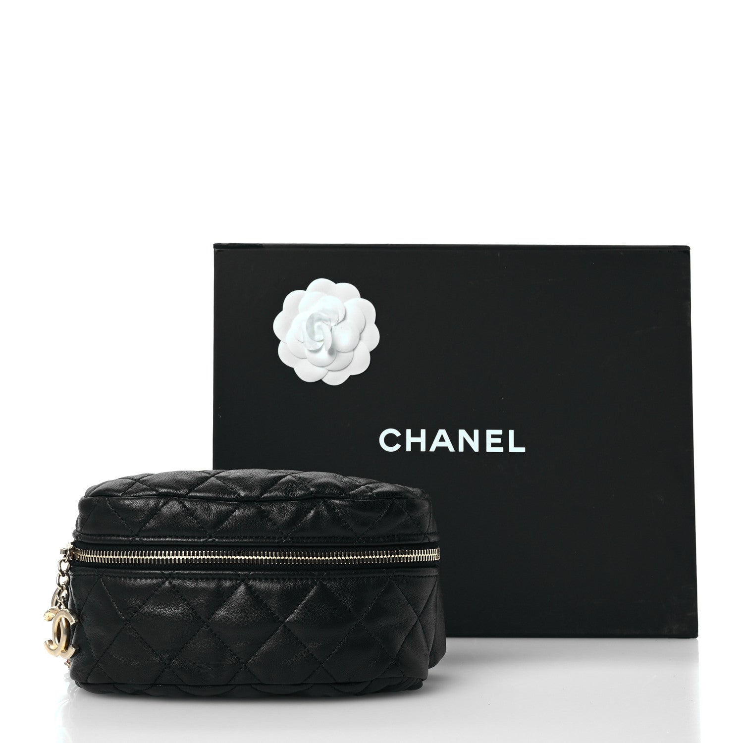 Lambskin Quilted Linked In Waist Bag Black
