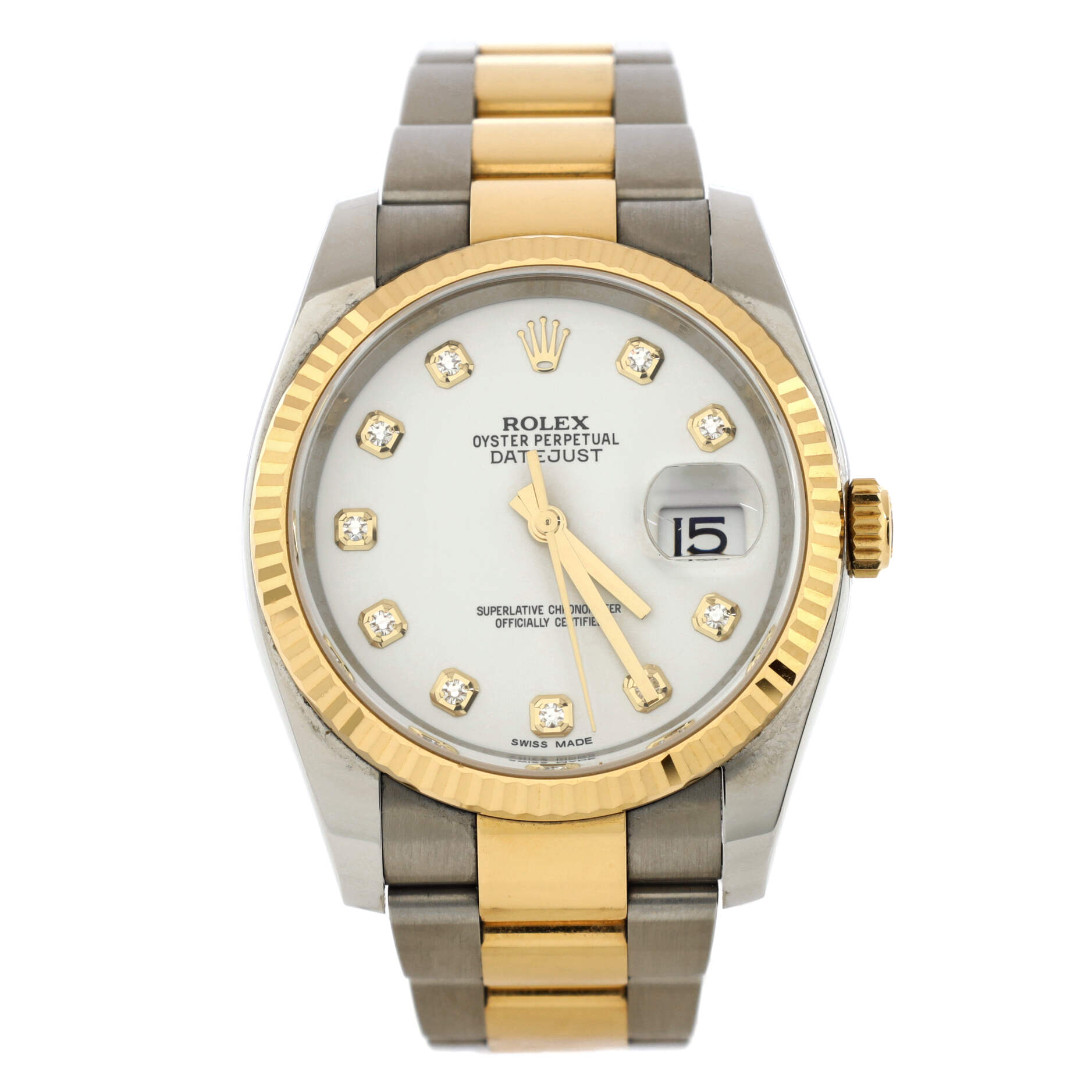 Oyster Perpetual Datejust Automatic Watch Stainless Steel and Yellow Gold with Diamond Markers 36