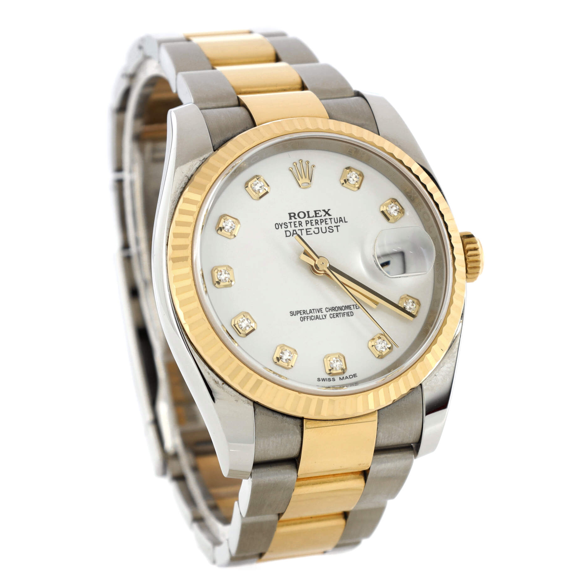 Oyster Perpetual Datejust Automatic Watch Stainless Steel and Yellow Gold with Diamond Markers 36