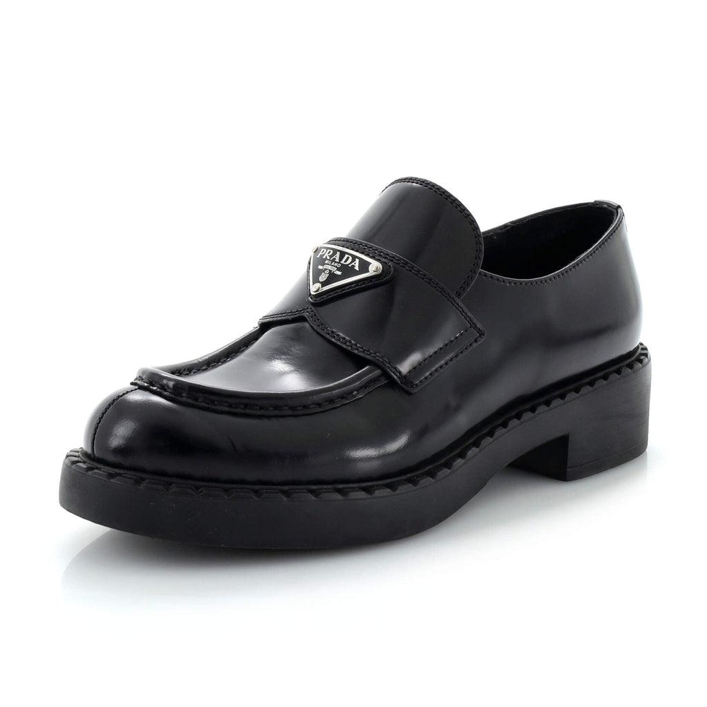 Women's Triangle Logo Loafers Spazzolato Leather