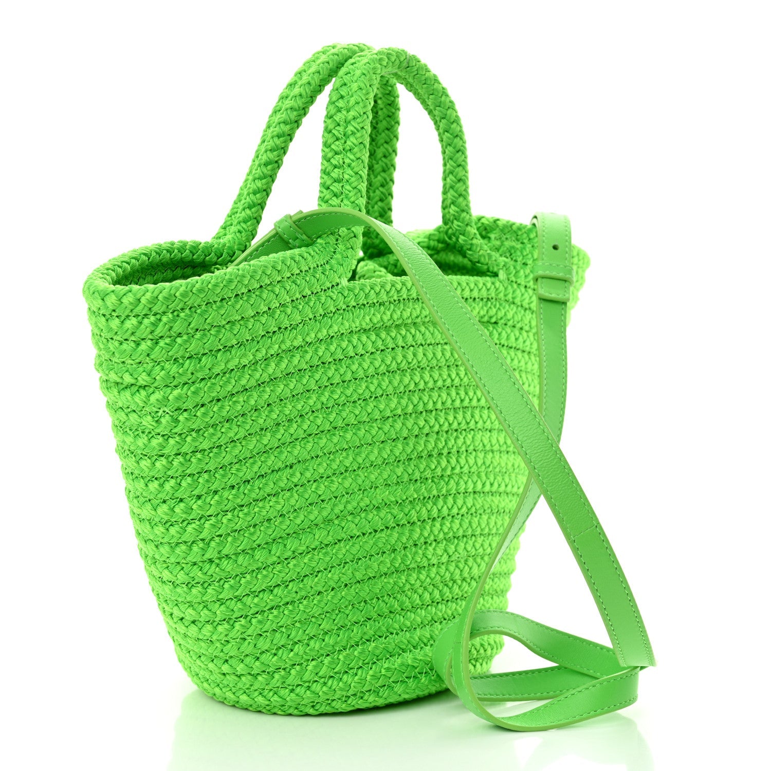 Nylon Lambskin Woven Small Ibiza Basket With Strap Green
