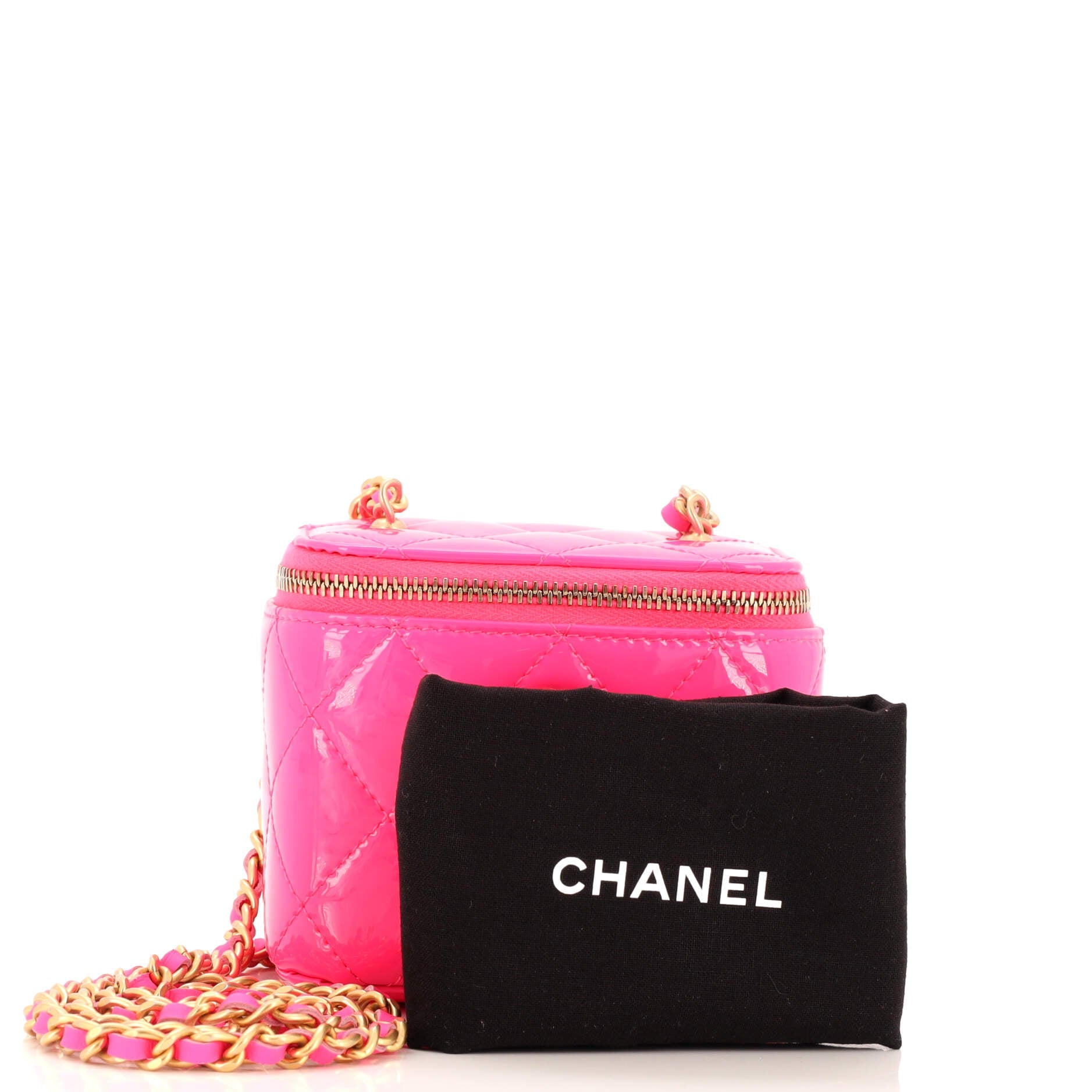 Pearl Crush Vanity Case with Chain Quilted Patent Mini
