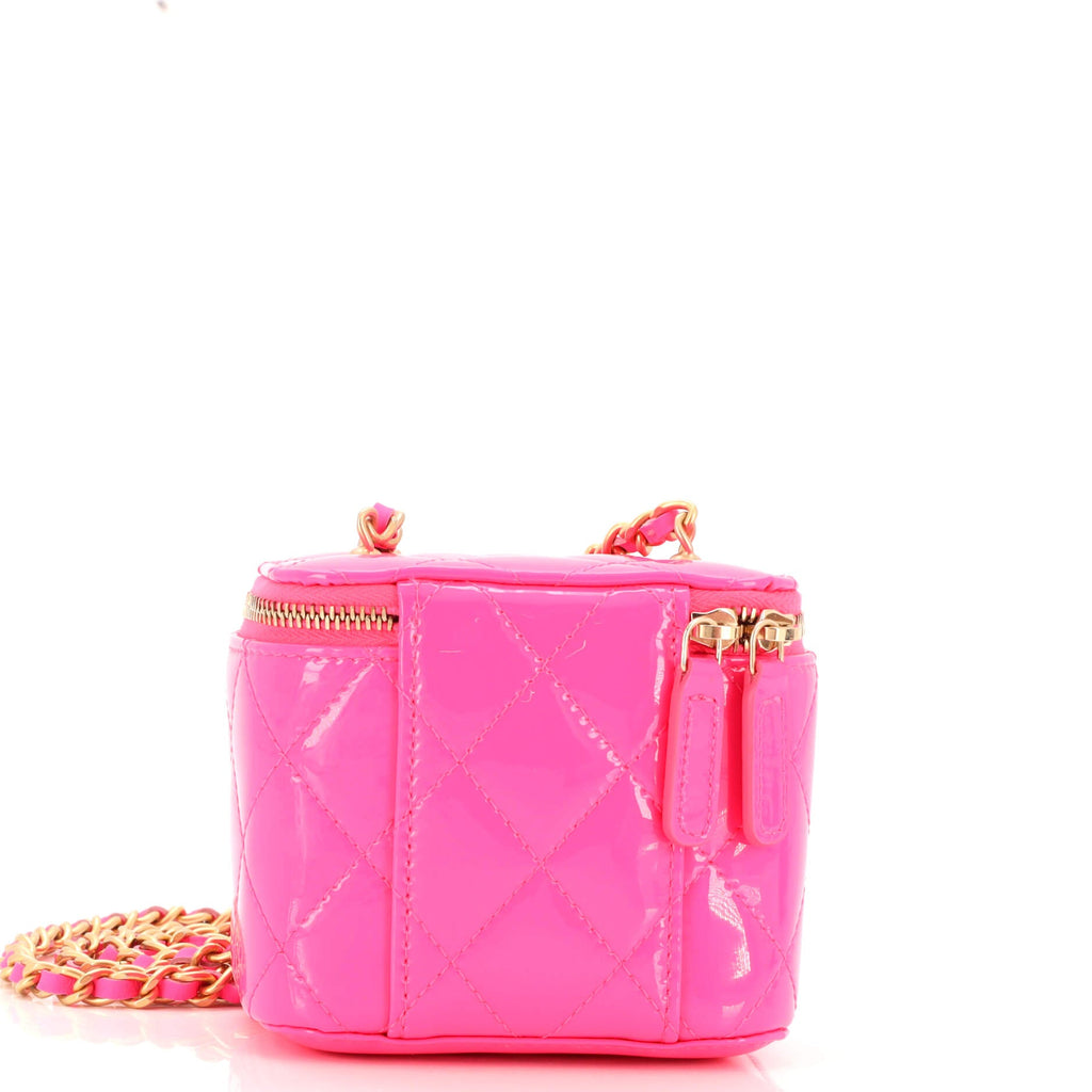 Pearl Crush Vanity Case with Chain Quilted Patent Mini