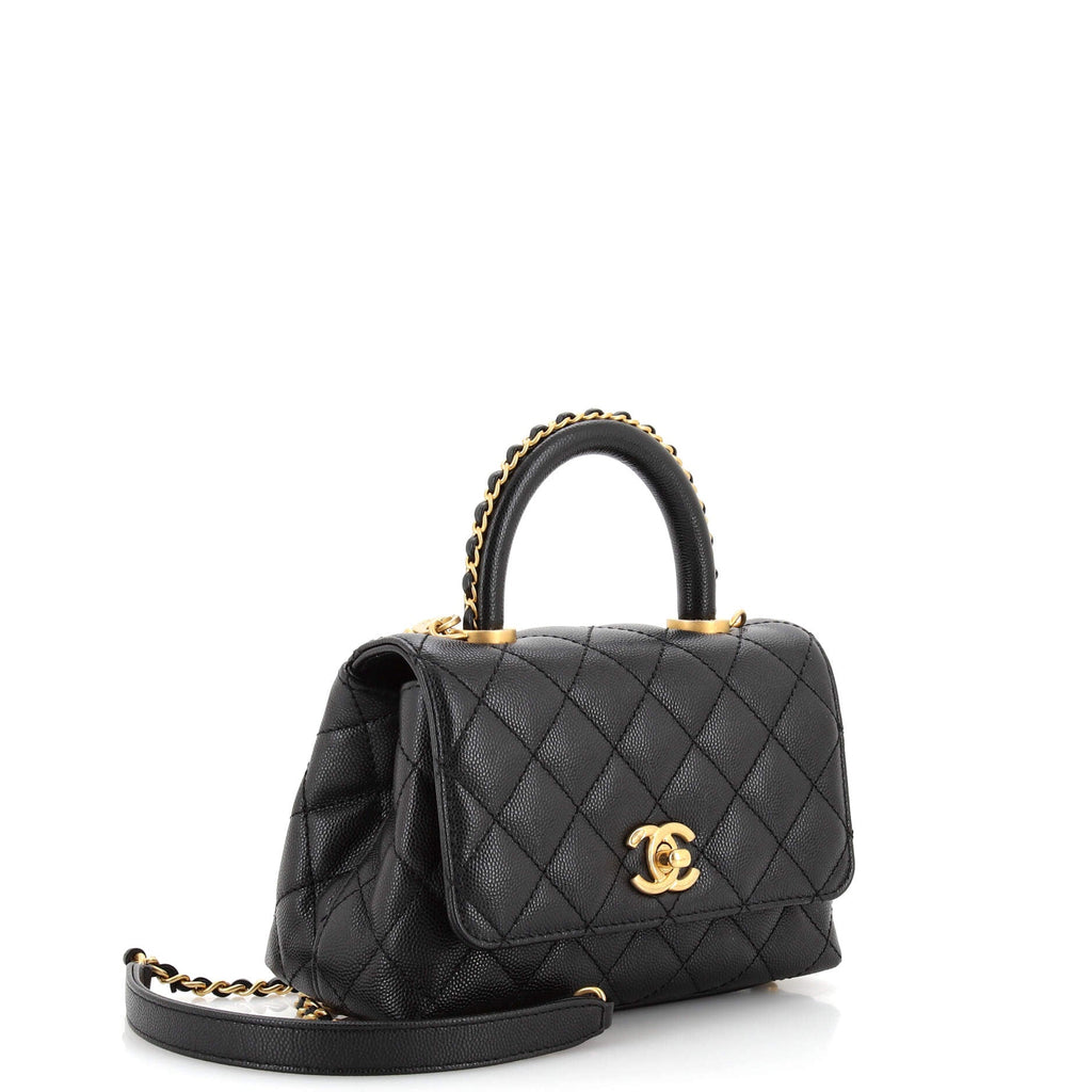 Coco Top Handle Bag Quilted Caviar with Chain Detail Handle Extra Mini