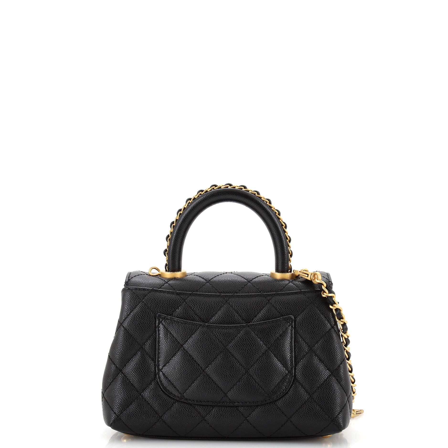 Coco Top Handle Bag Quilted Caviar with Chain Detail Handle Extra Mini