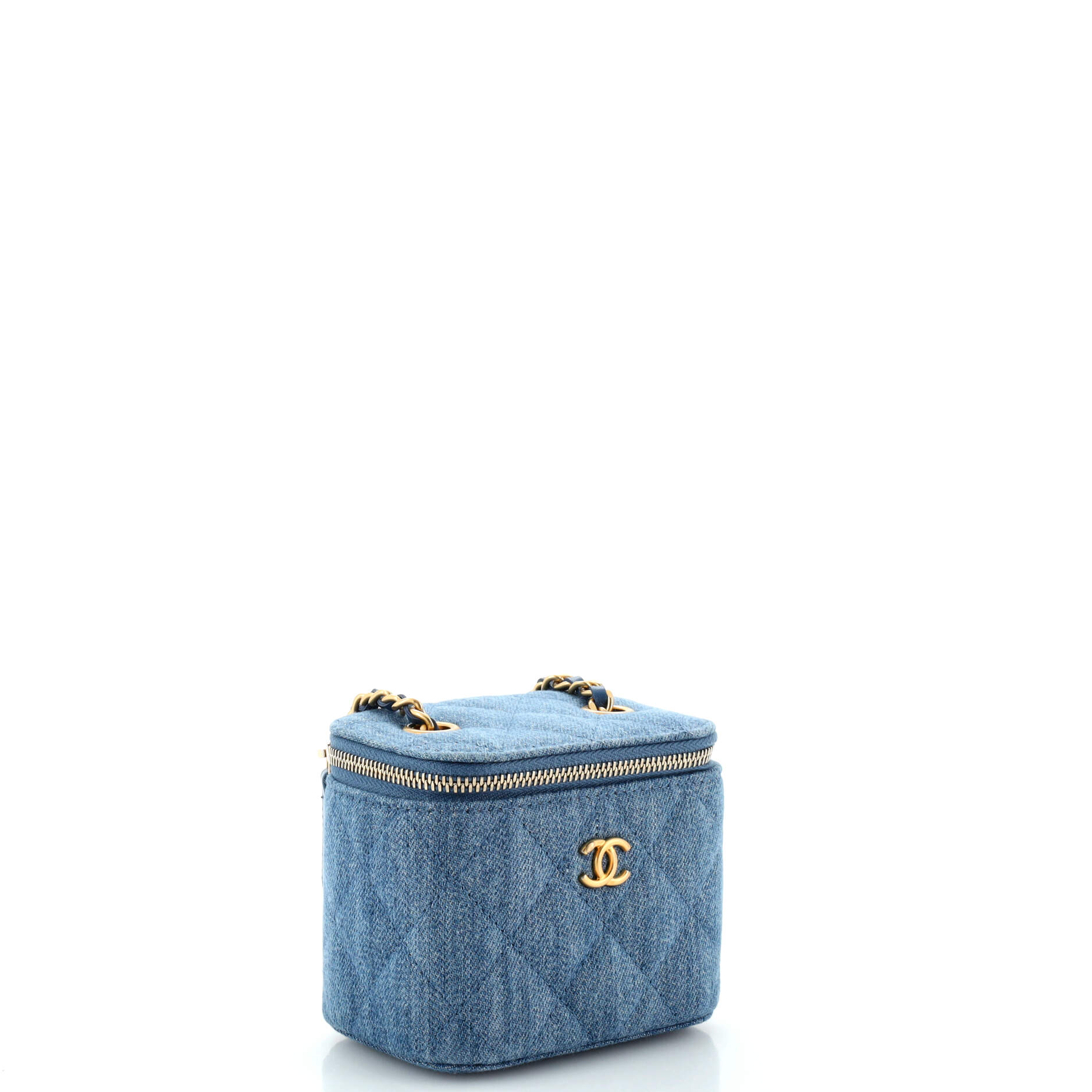 Pearl Crush Vanity Case with Chain Quilted Denim Mini