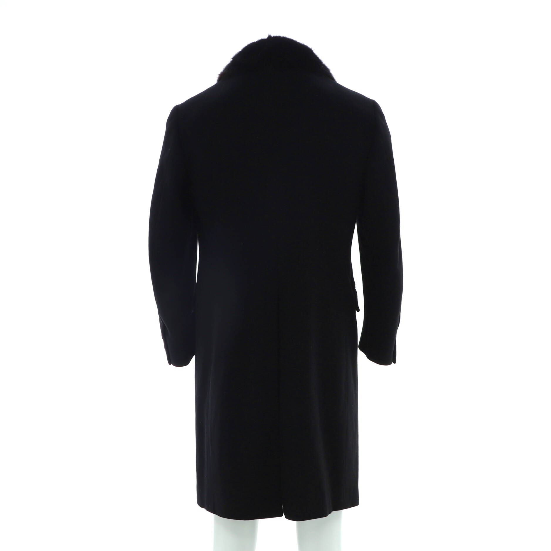 Men's Two Pocket Long Coat Wool and Cashmere Blend with Fox Fur