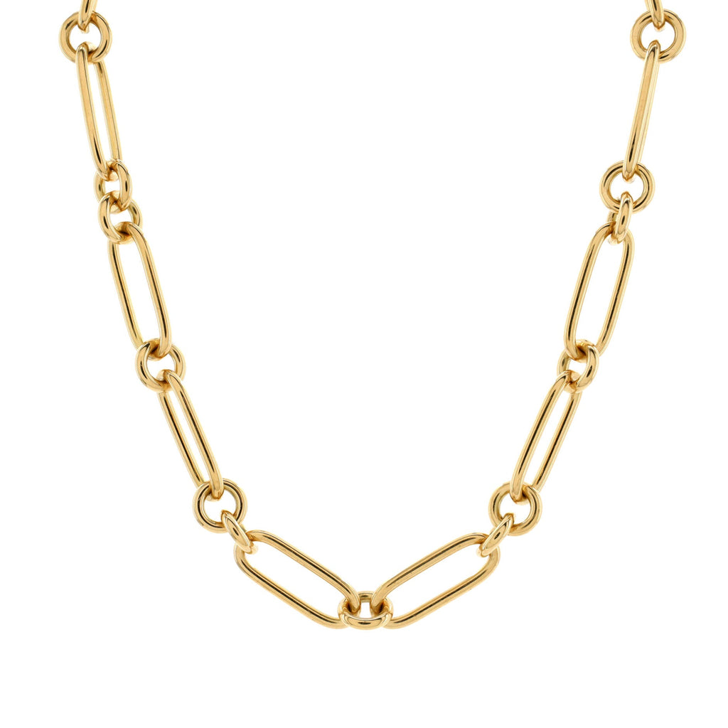 Oro Classic Oval and Round Link Necklace 18K Yellow Gold 16.5"