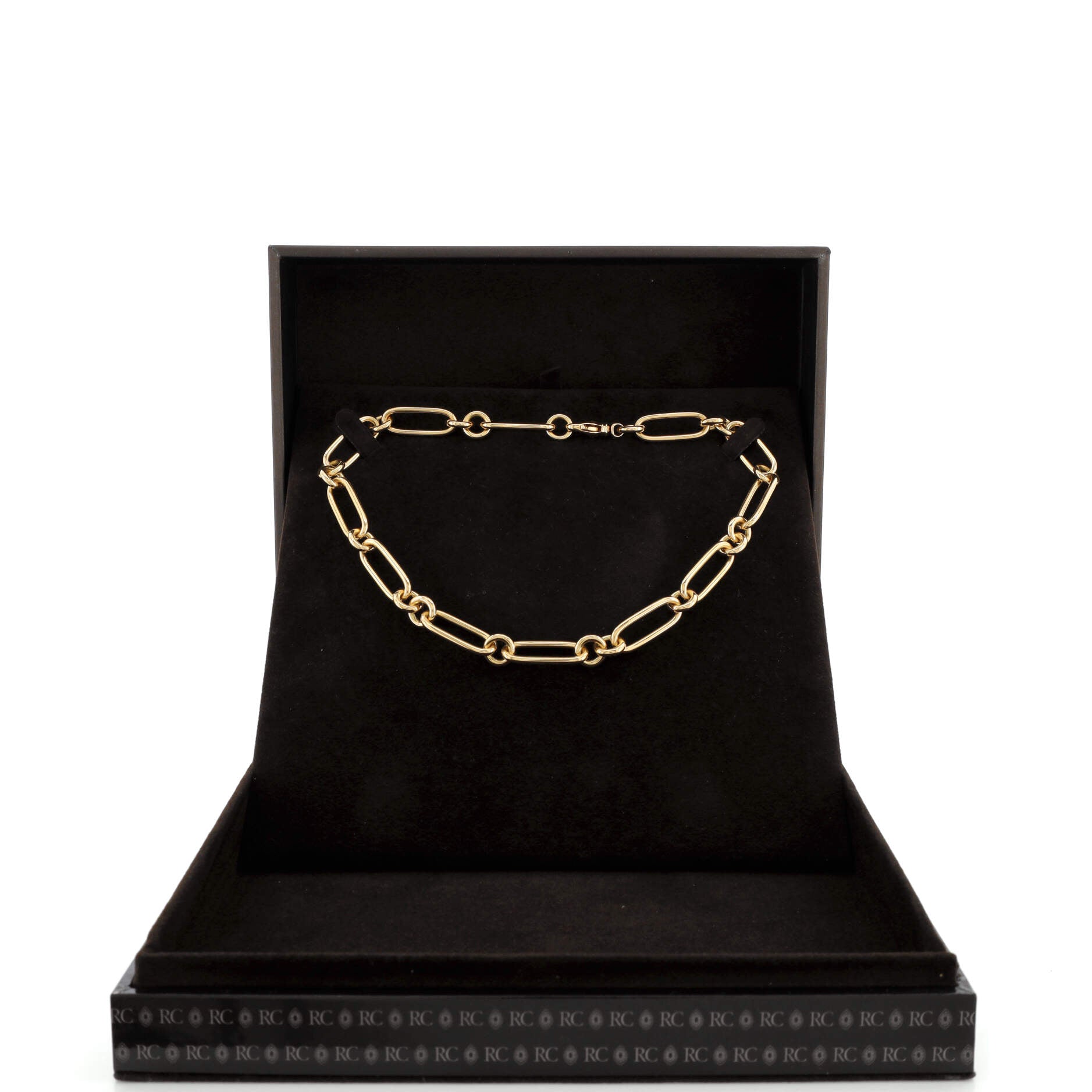 Oro Classic Oval and Round Link Necklace 18K Yellow Gold 16.5"