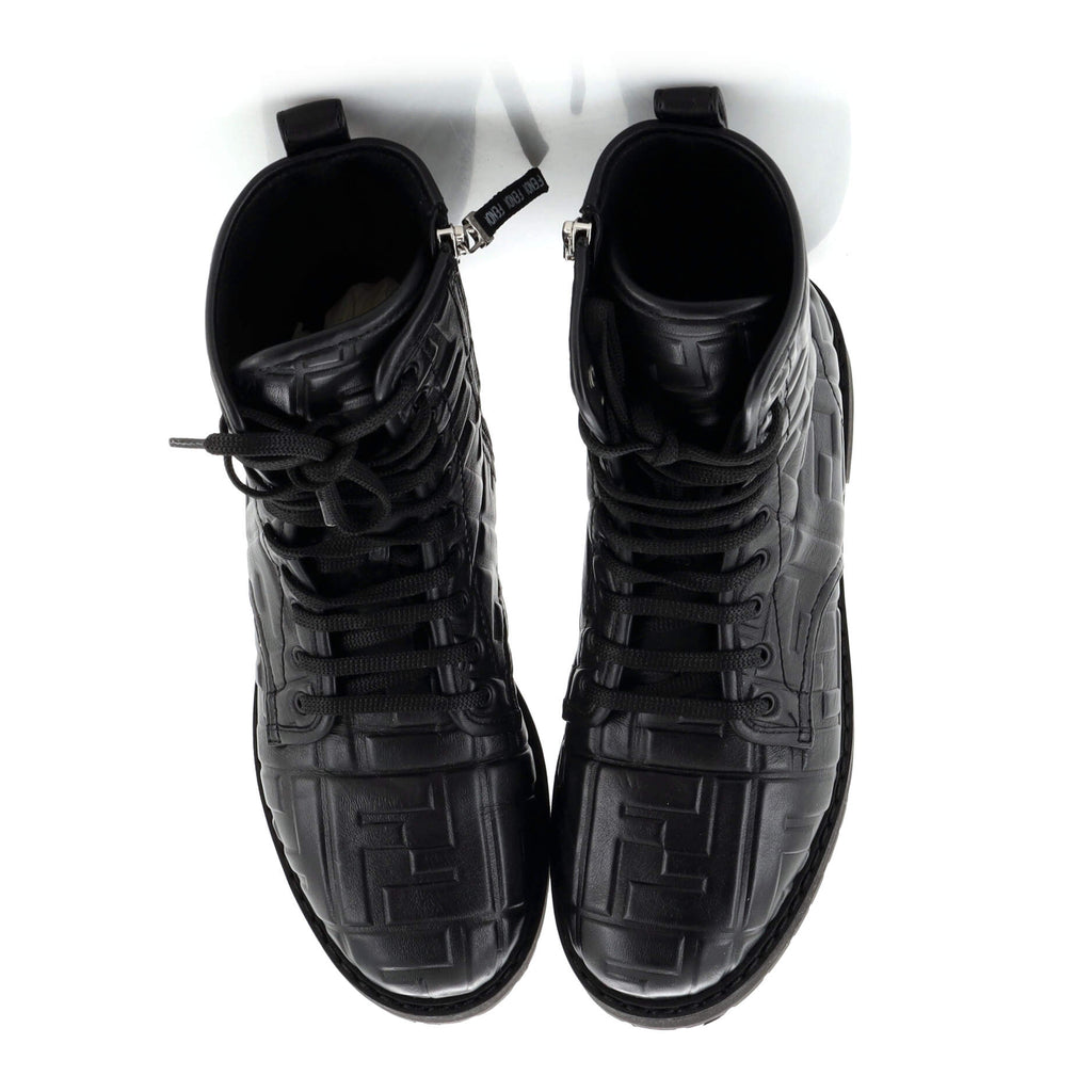 Women's Combat Boots Zucca Embossed Leather