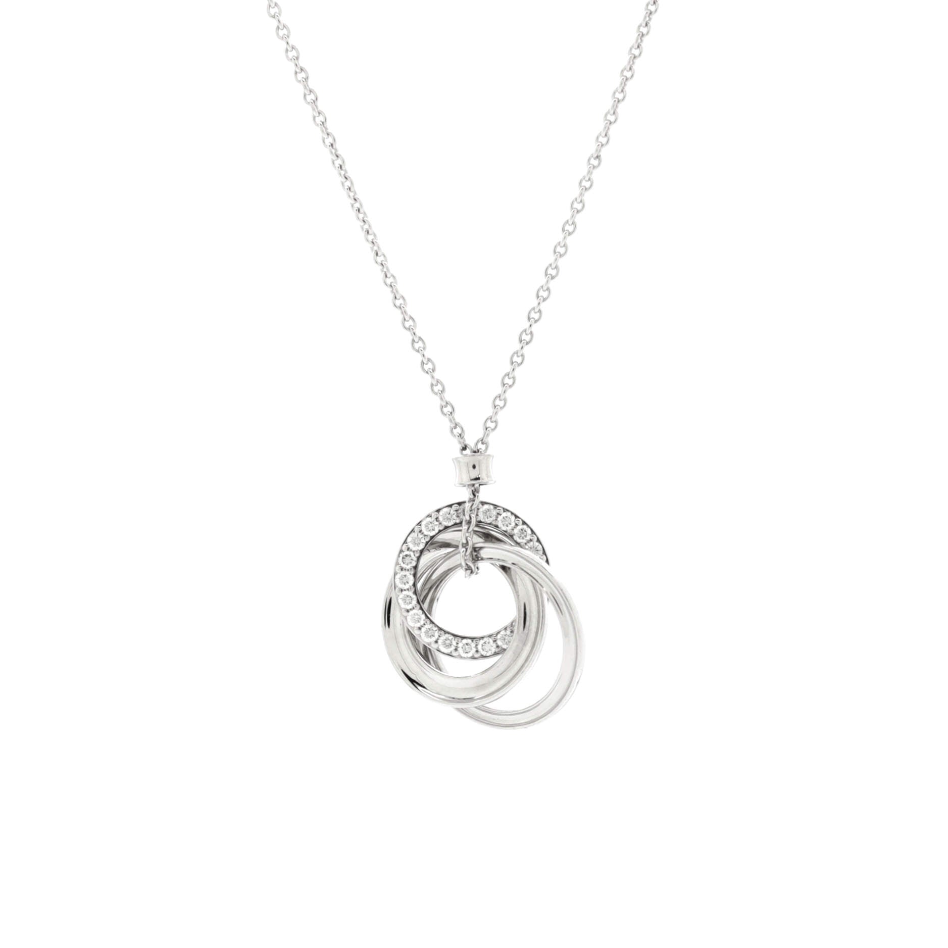 1837 Triple Interlocking Circle Pendant Necklace 18K White Gold and Diamonds