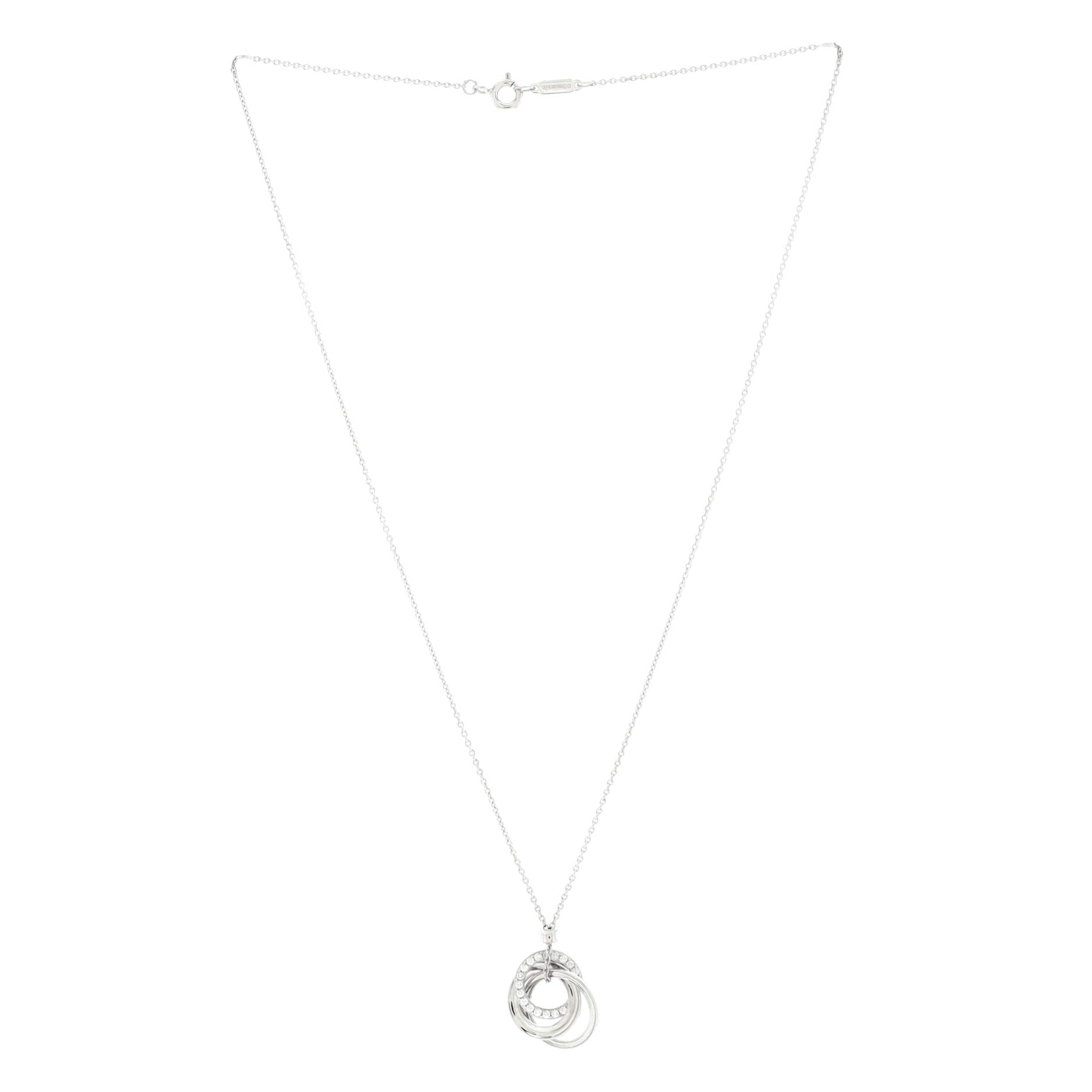 1837 Triple Interlocking Circle Pendant Necklace 18K White Gold and Diamonds