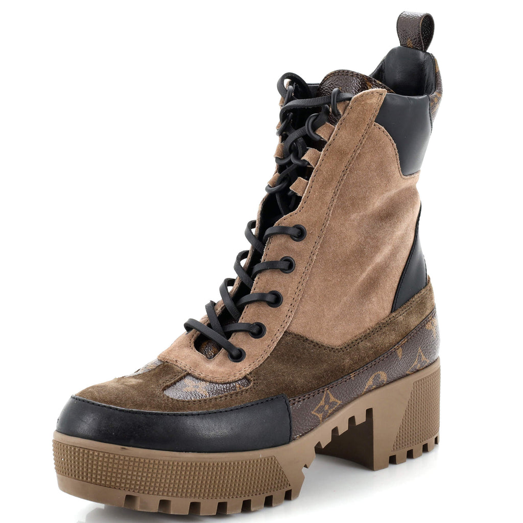 Women's Laureate Platform Desert Boots Suede with Monogram Canvas