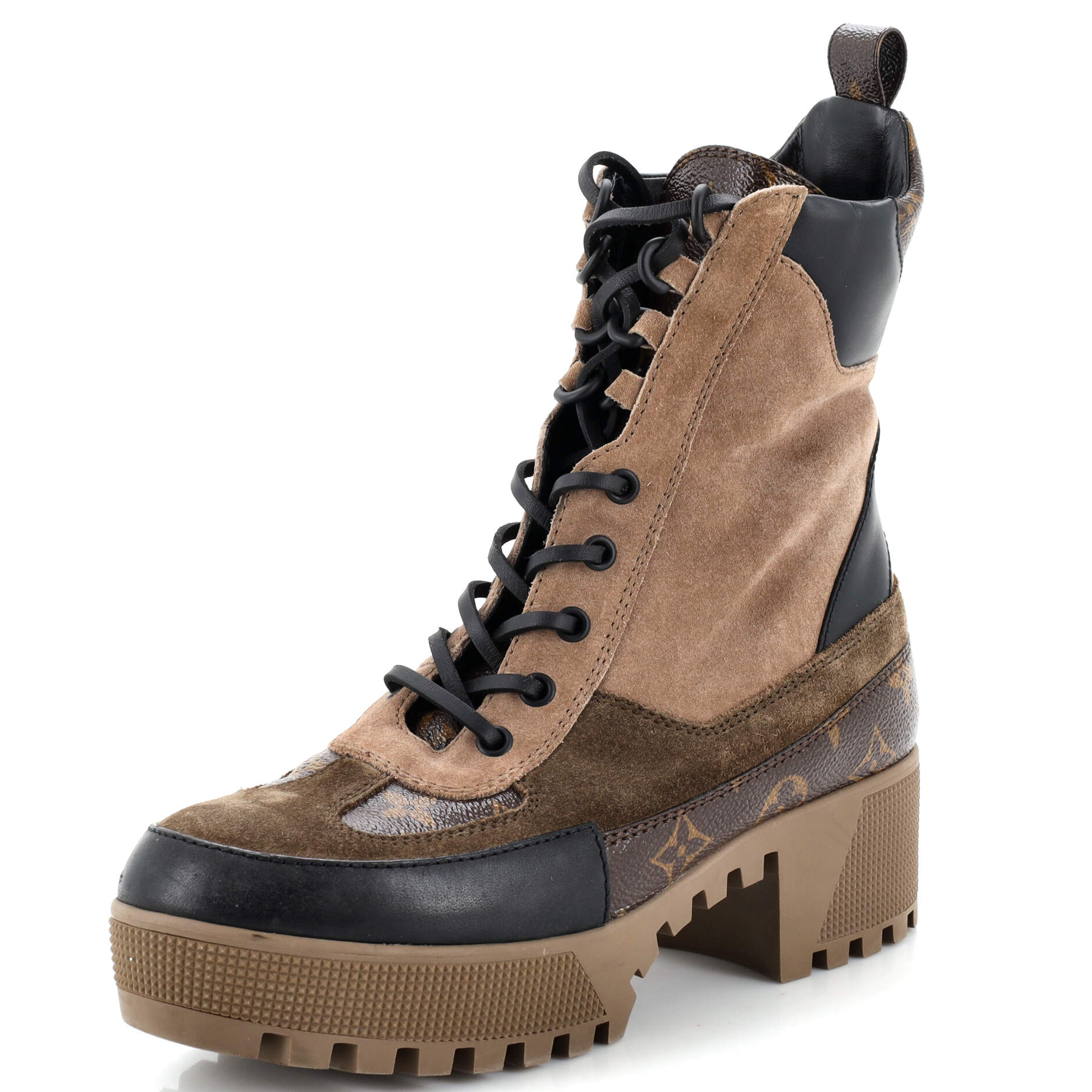 Women's Laureate Platform Desert Boots Suede with Monogram Canvas