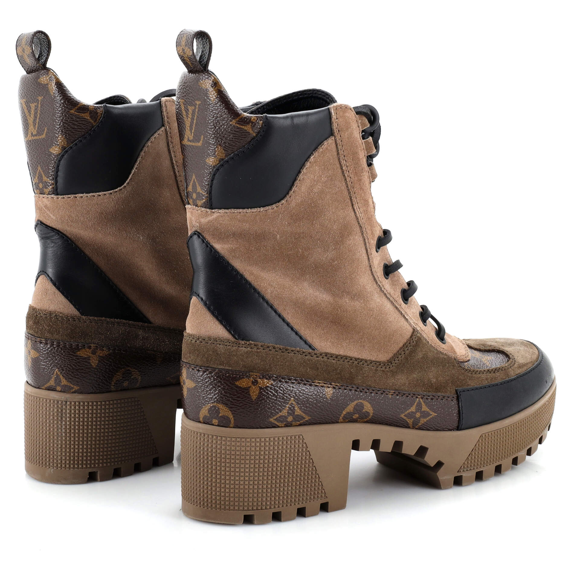 Women's Laureate Platform Desert Boots Suede with Monogram Canvas