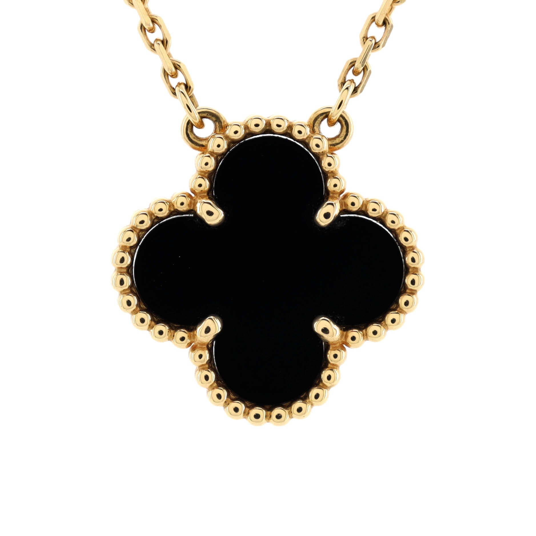 Vintage Alhambra Pendant Necklace 18K Yellow Gold and Onyx
