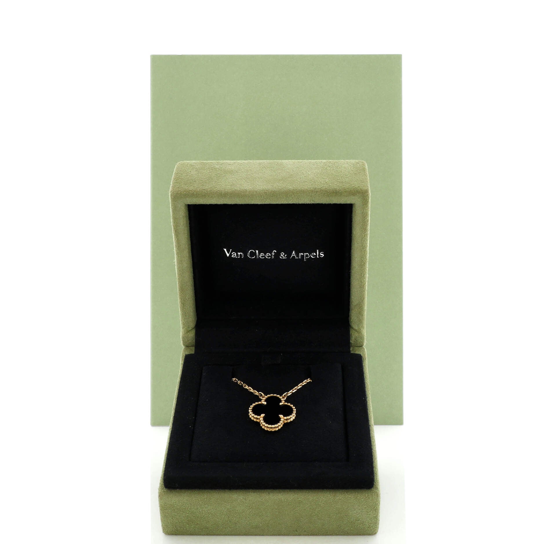 Vintage Alhambra Pendant Necklace 18K Yellow Gold and Onyx