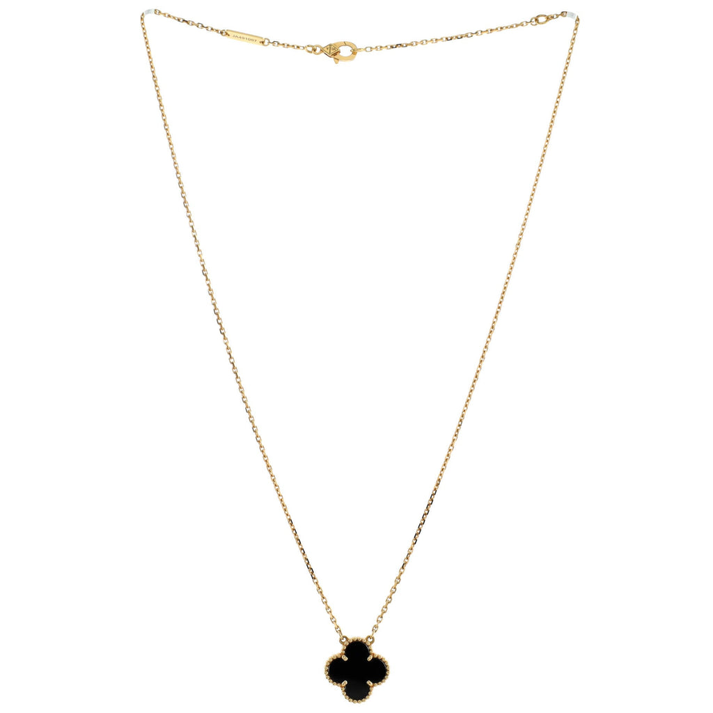 Vintage Alhambra Pendant Necklace 18K Yellow Gold and Onyx